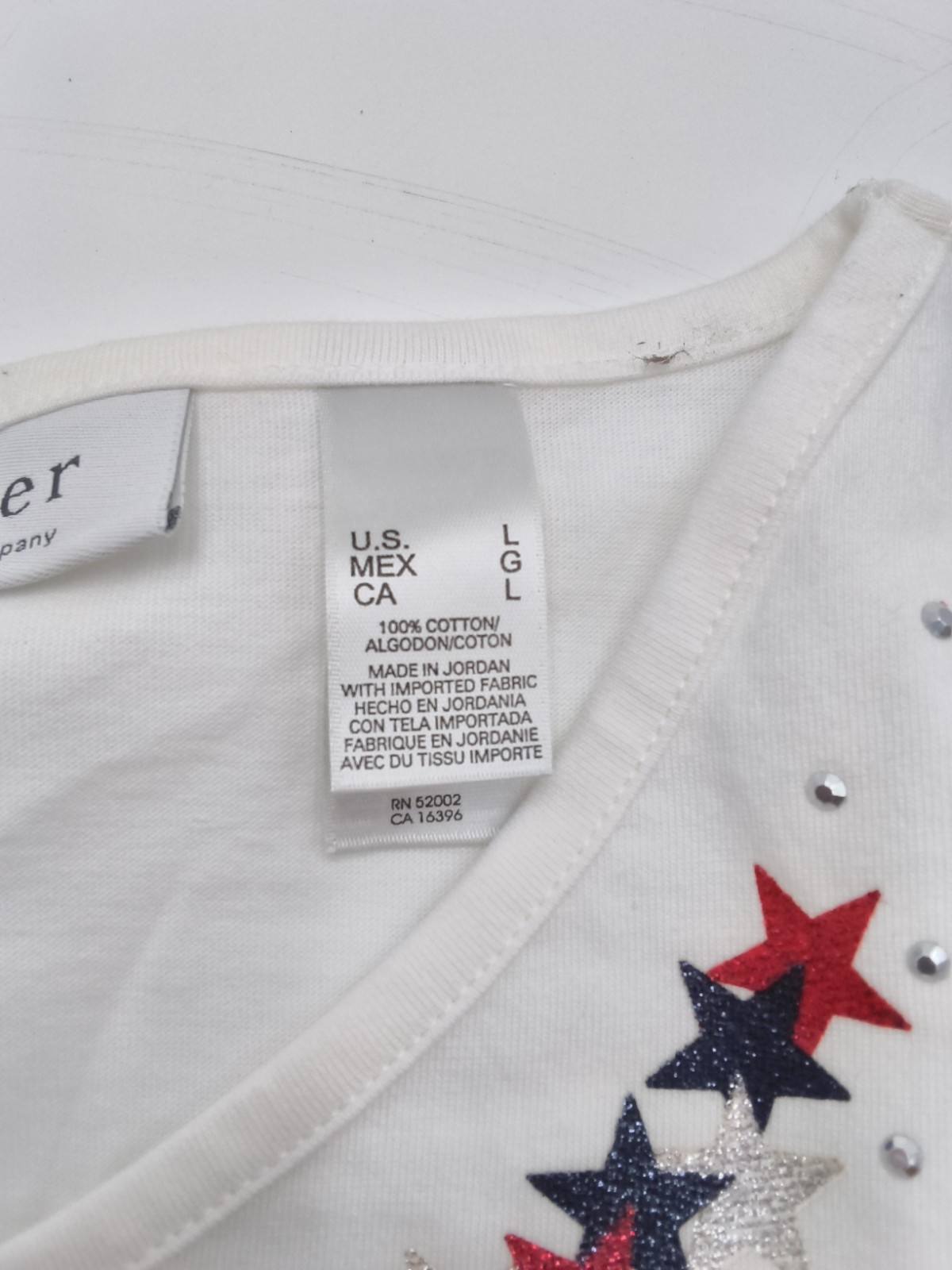 Woman’s Village Brand White Embellished Patriotic T-shirt NWT