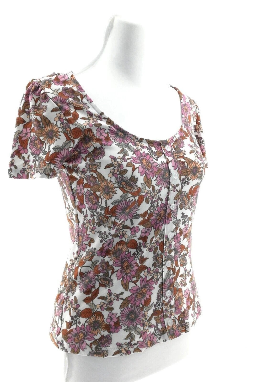 No Comment NY.LA Women’s M Floral Lace Back Button Front Stretch Blouse Top NWT