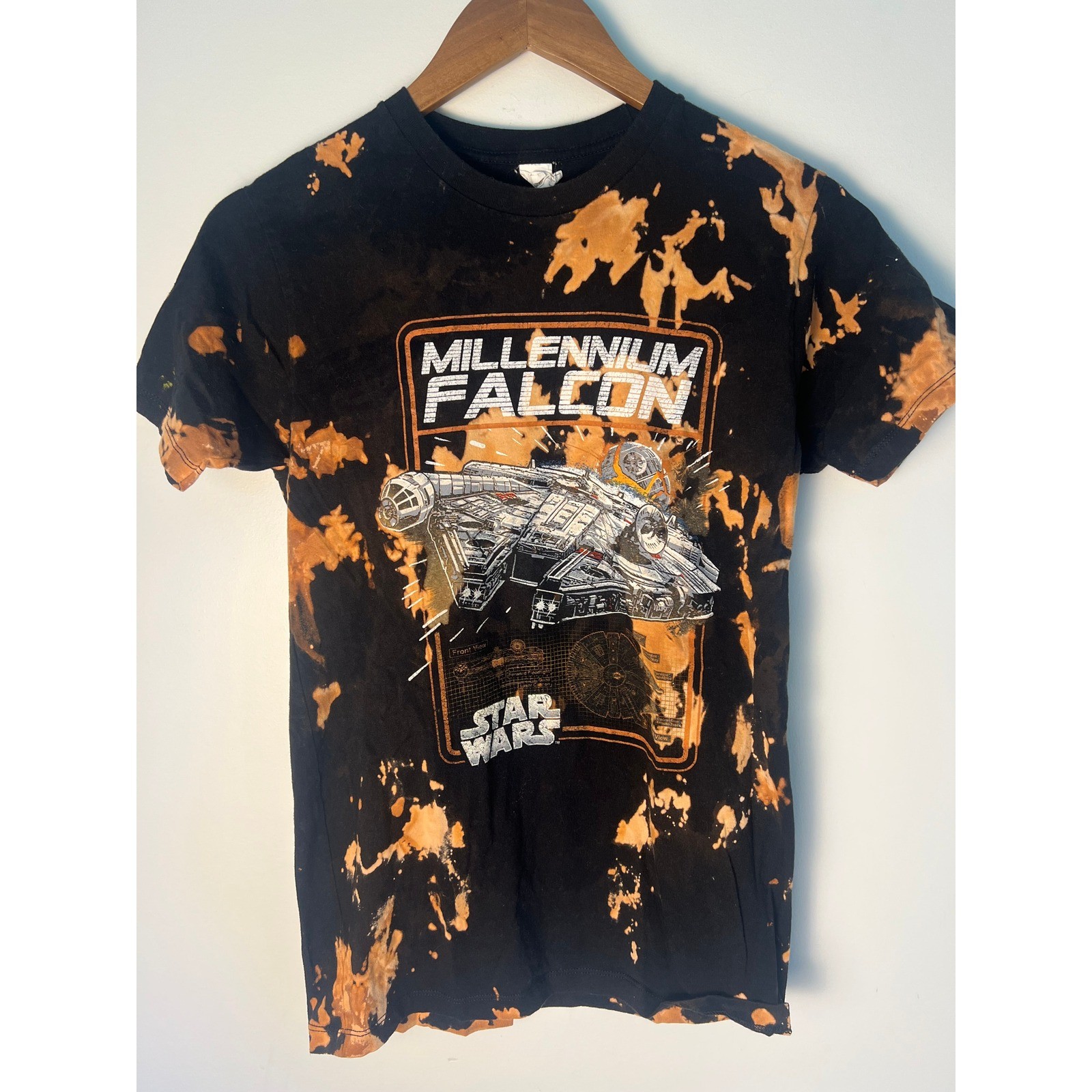 Star Wars Millennium Falcon T-Shirt Wm S Black Bleach Dye Graphic Tee 1891
