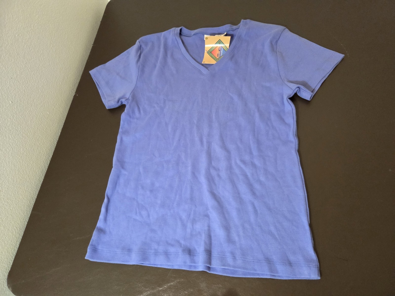NorthCrest Womens Small S 6 8 Blue Vneck Tshirt New Fuzz Piling