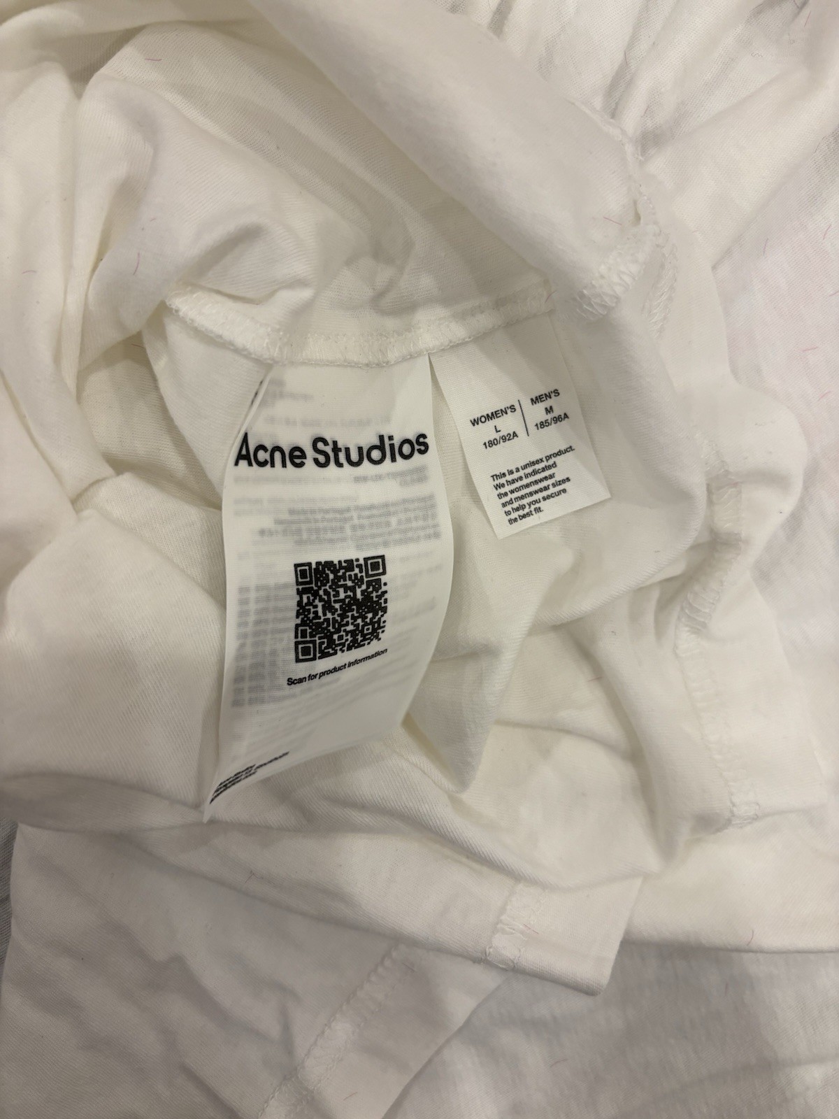 Acne Studios White Pink Fuzz t-shirt Logo long sleeve Womens Medium MSRP $450+