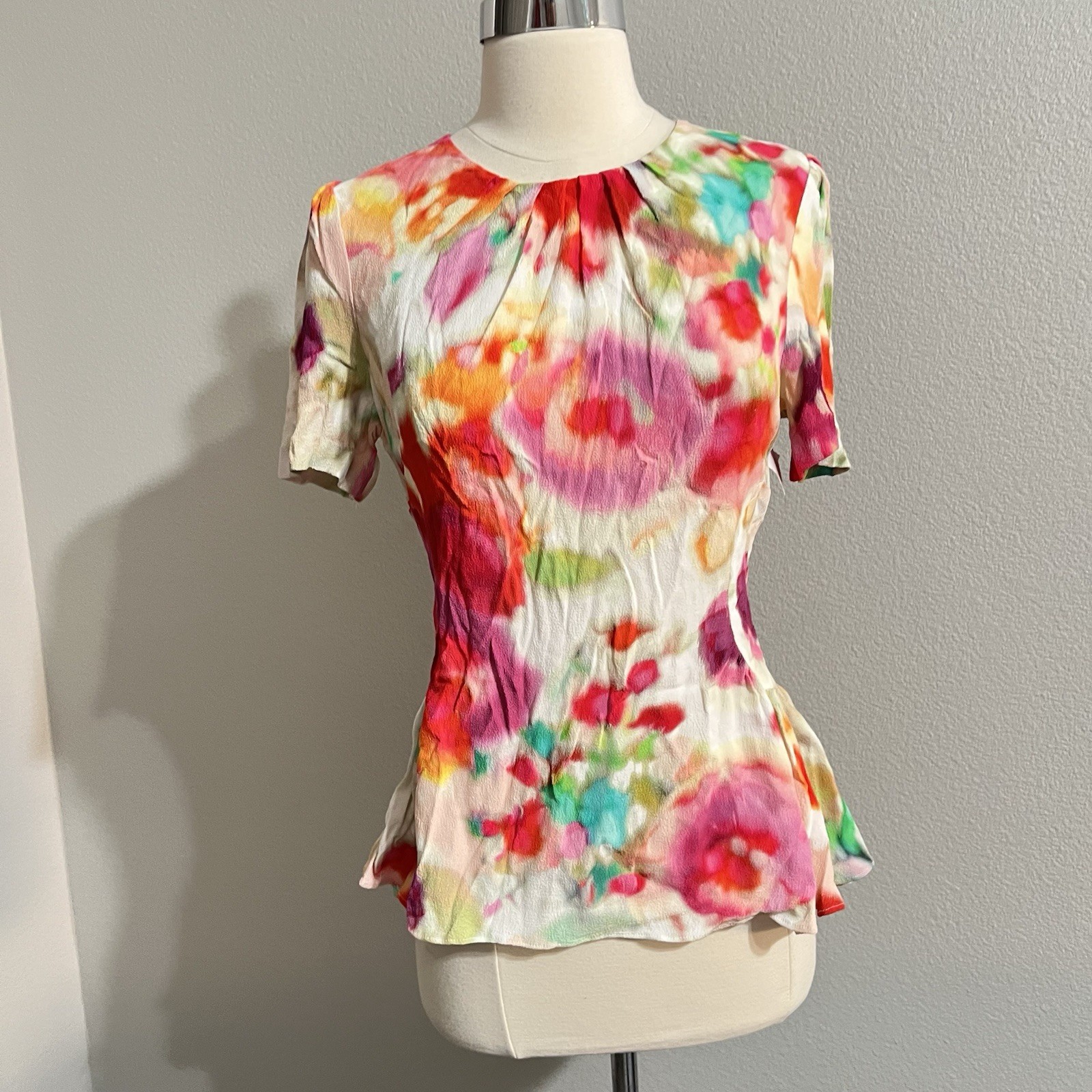 Kate Spade Watercolor Paris Giverny Floral Tulip Peplum Top Blouse Sz 6