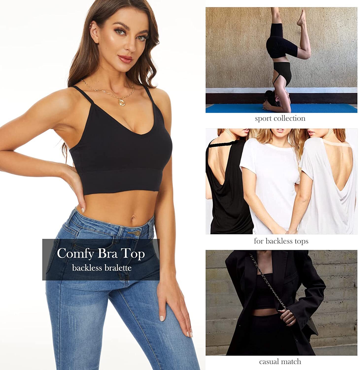 Women’s Crop Top Longline Sports Bras Tank Tops Wirefree Cami with Built in Bra
