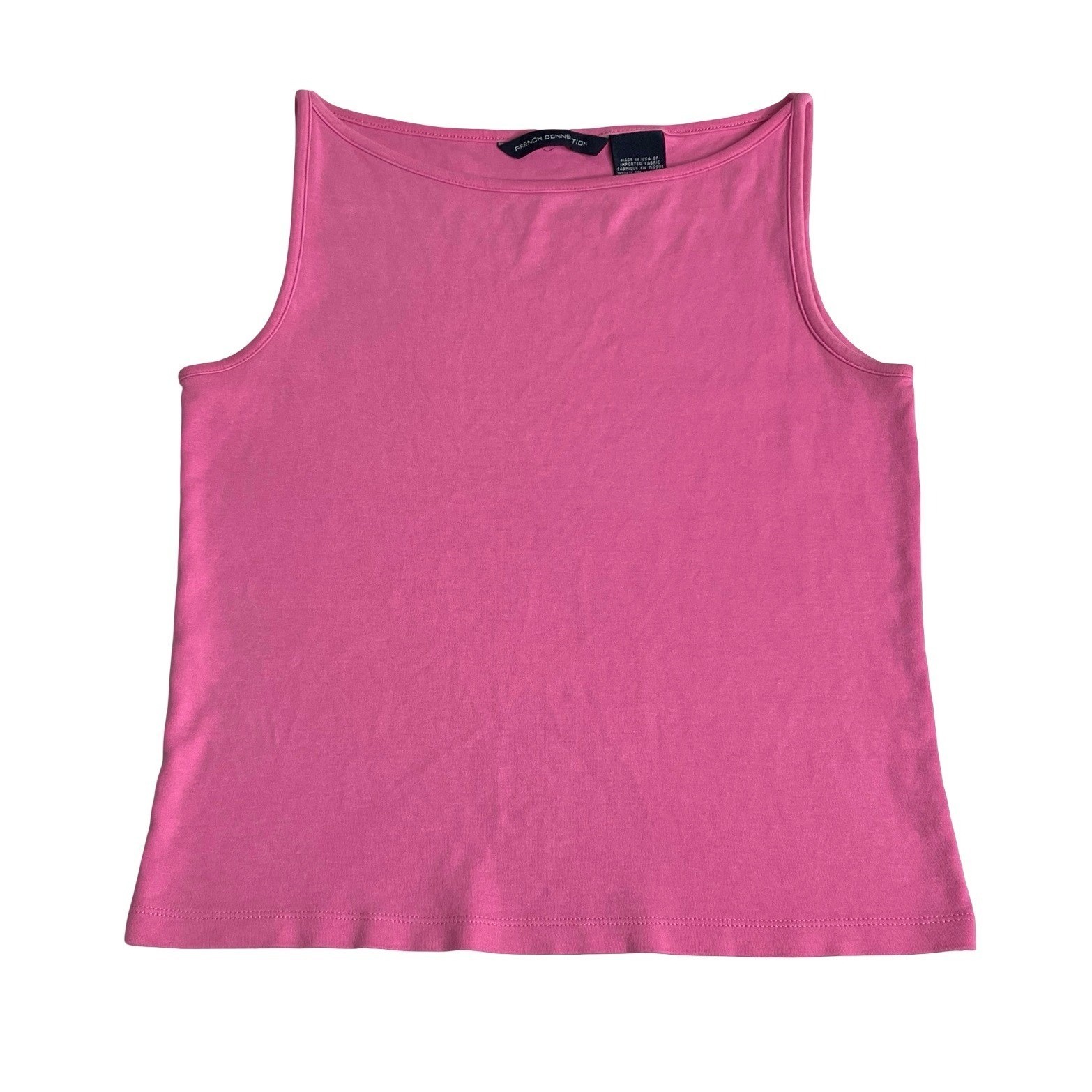 Vintage Y2K French Connection Crop Tank Top Womens S Pink Boat Neck USA Cotton