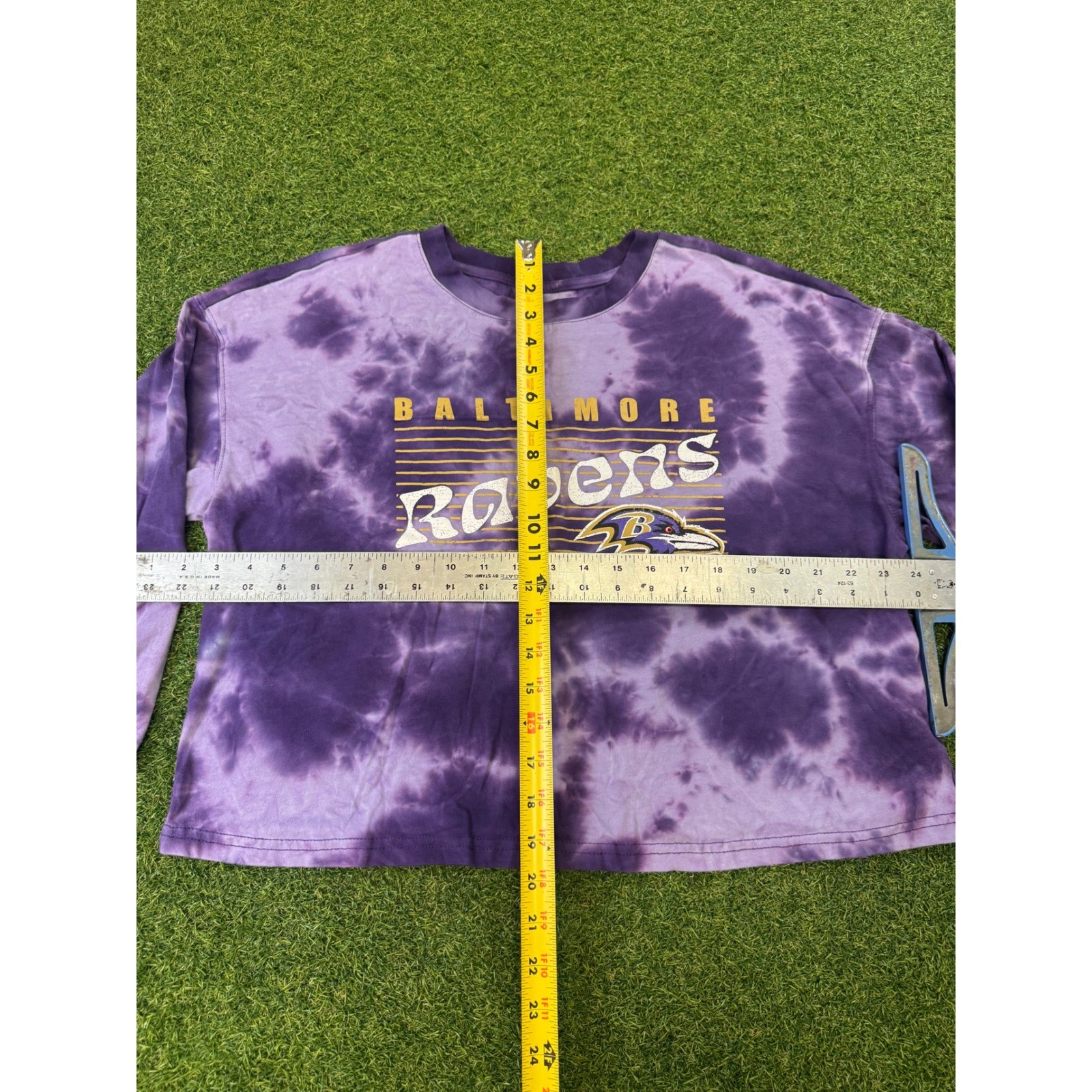 Baltimore Ravens Tie Dye Cropped Long Sleeve Shirt XL Purple