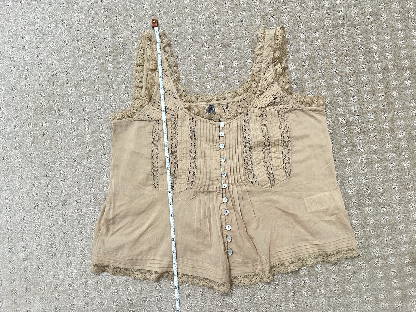 By Anthropologie Cotton Lace Ruffle Tank. Tan Color. Size: XXS (run large)