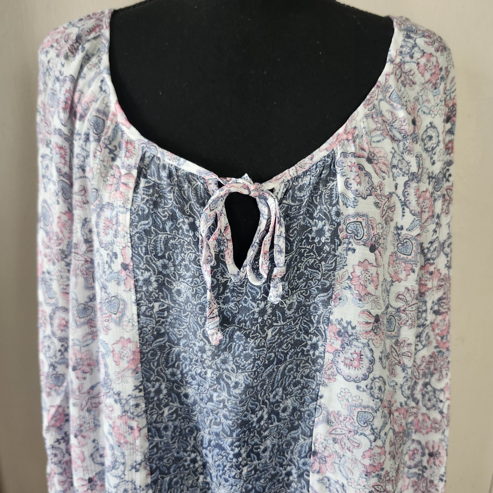 Como Vintage Womens XXL 1X Pink Navy Floral Cottagecore Top Blouse Shirt Boho