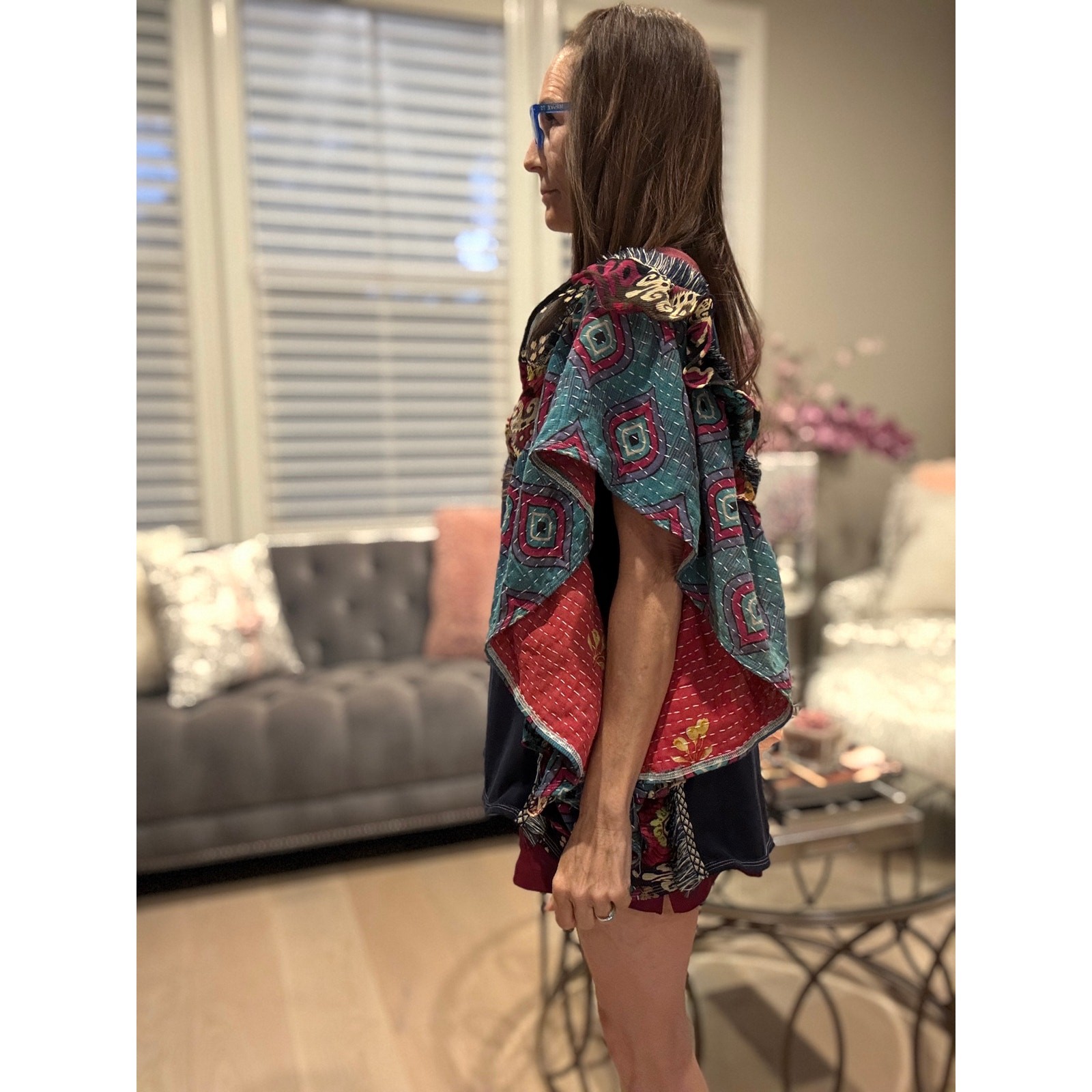 Upcycled NYPD Kantha Poncho Tunic One Size | SAME DAY SHIP or NEXT DAY
