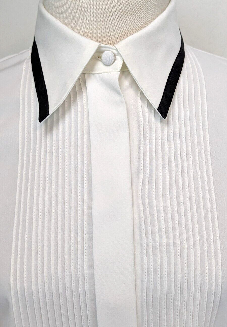 Vtg PENDLETON Classic Women’s White Button Shirt Pleated Black Trim USA 10 EUC *