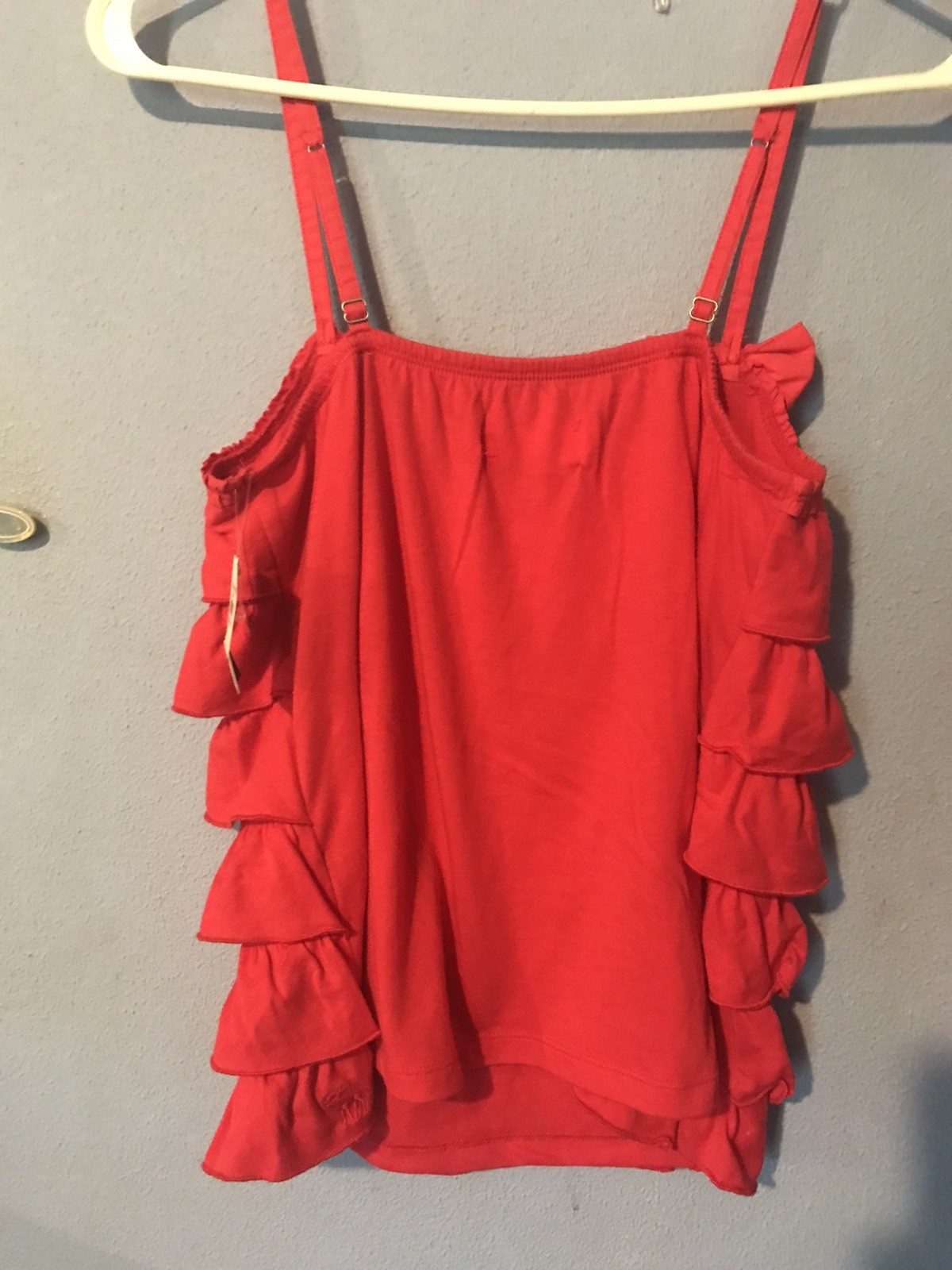 NWT Abercrombie & Fitch Red Ruffled Babydoll Tank Top Same Day Free Shipping