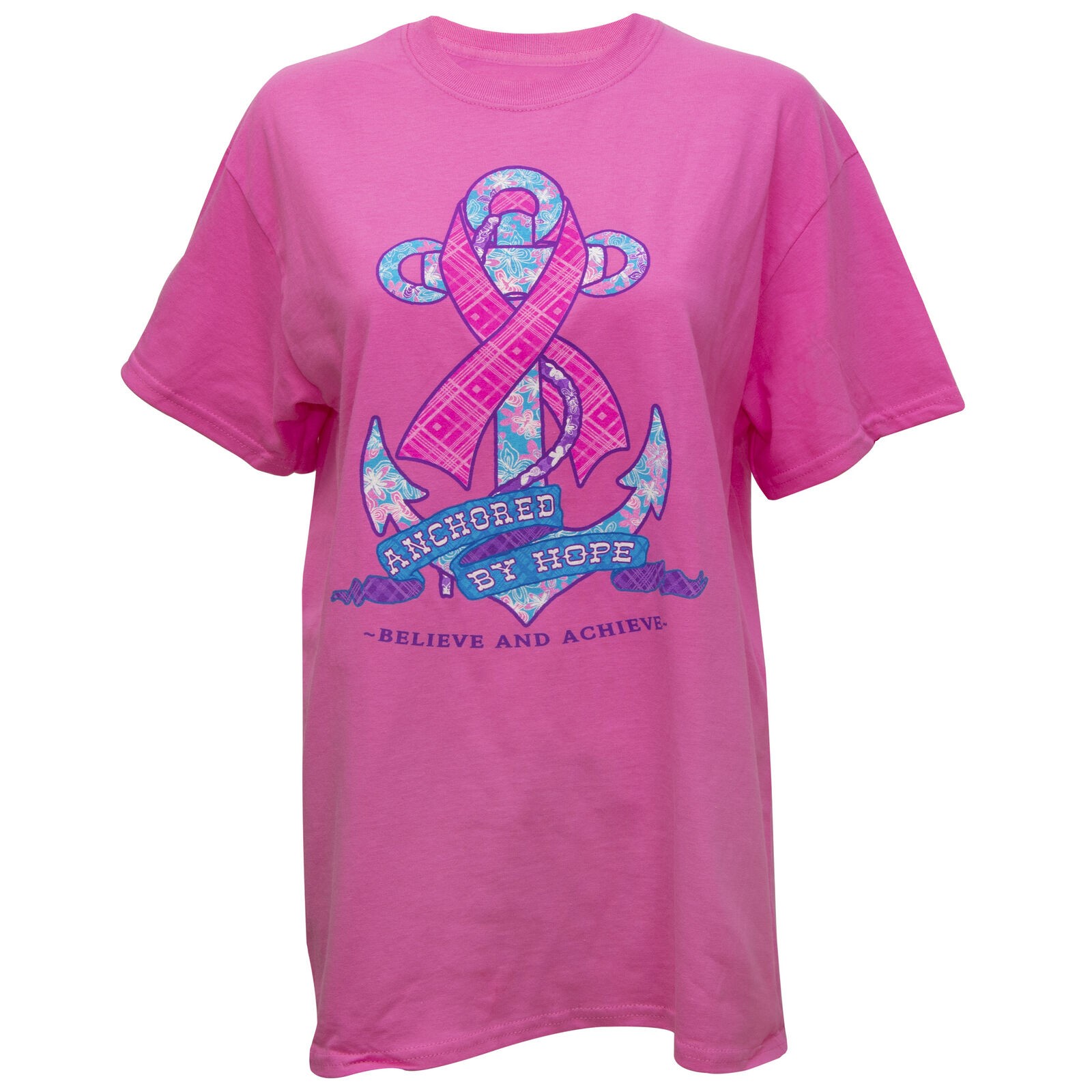 Women’s “Anchored By Hope” Breast Cancer Awareness T-Shirt in Pink, Medium