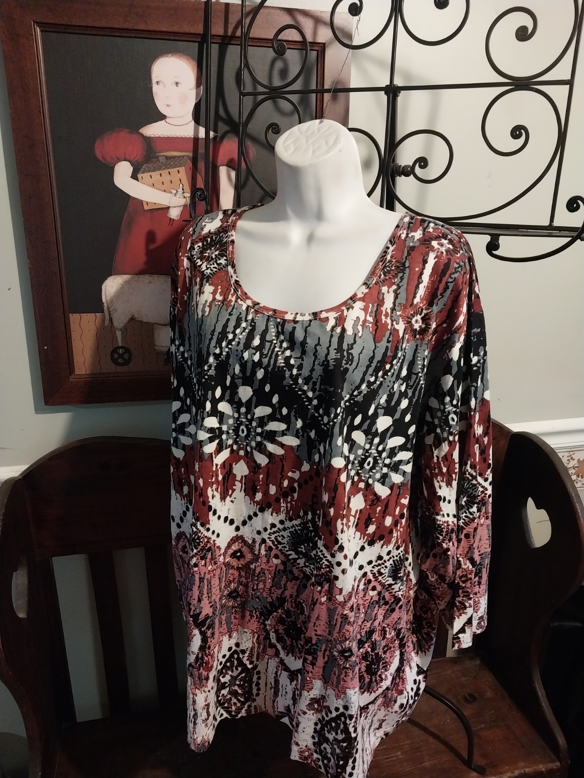AMERICAN SWEETHEART TOP ABSTRACT PULLOVER WOMEN’S 4X WASHABLE 3/4 SLEEVE SHIRT