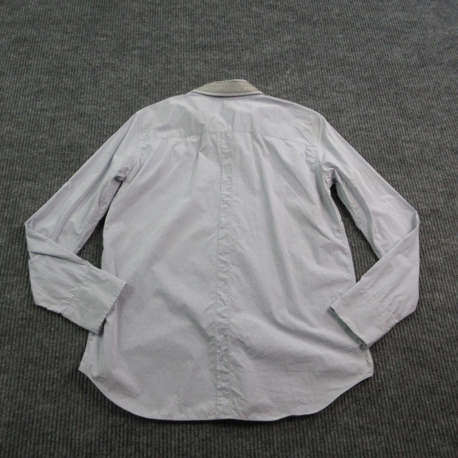 Brunello Cucinelli Dress Shirt Womens XL Blue 100% Cotton Rhinestone Italy