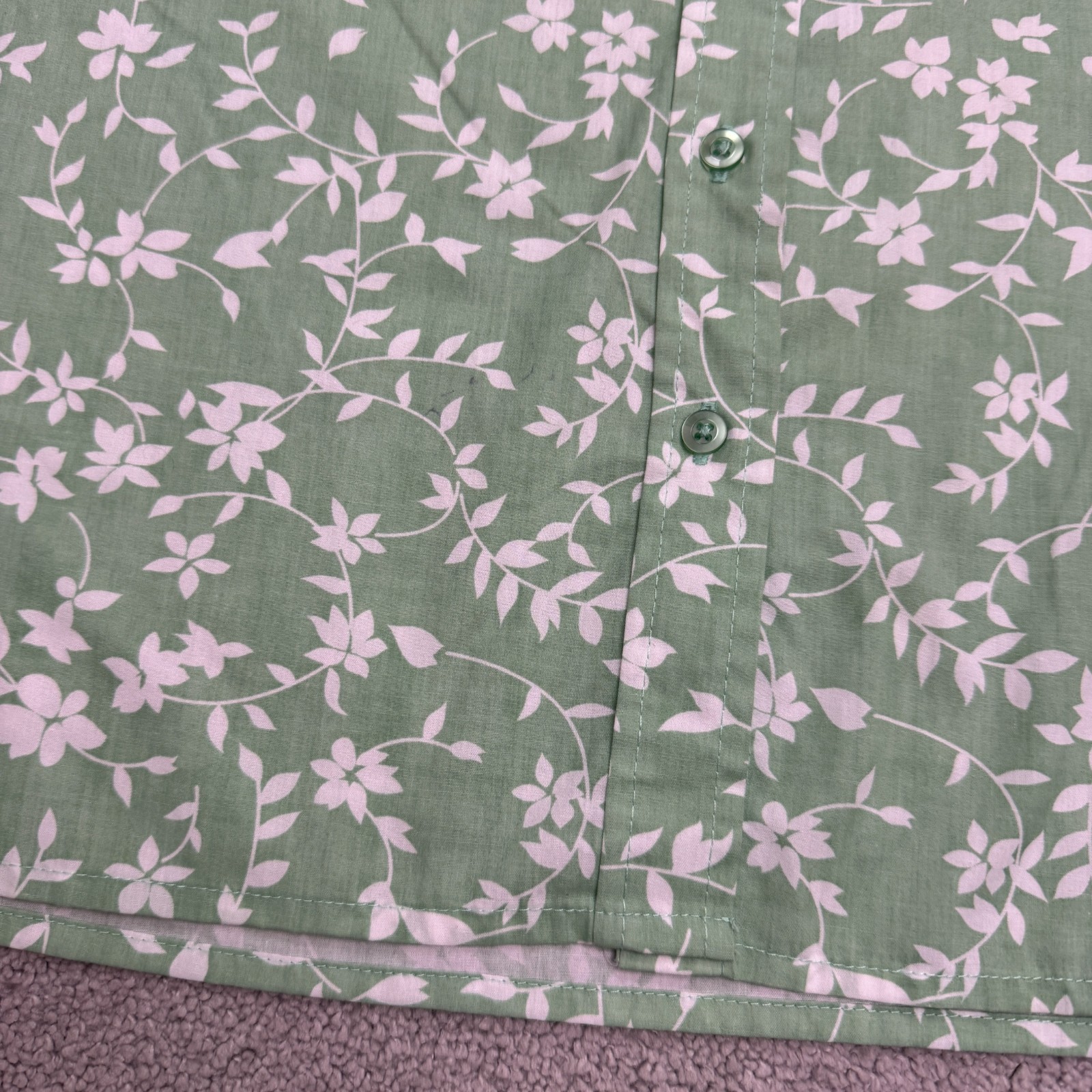 American Sweetheart Button Down Shirt Women XL Petite Green White Floral Cottage