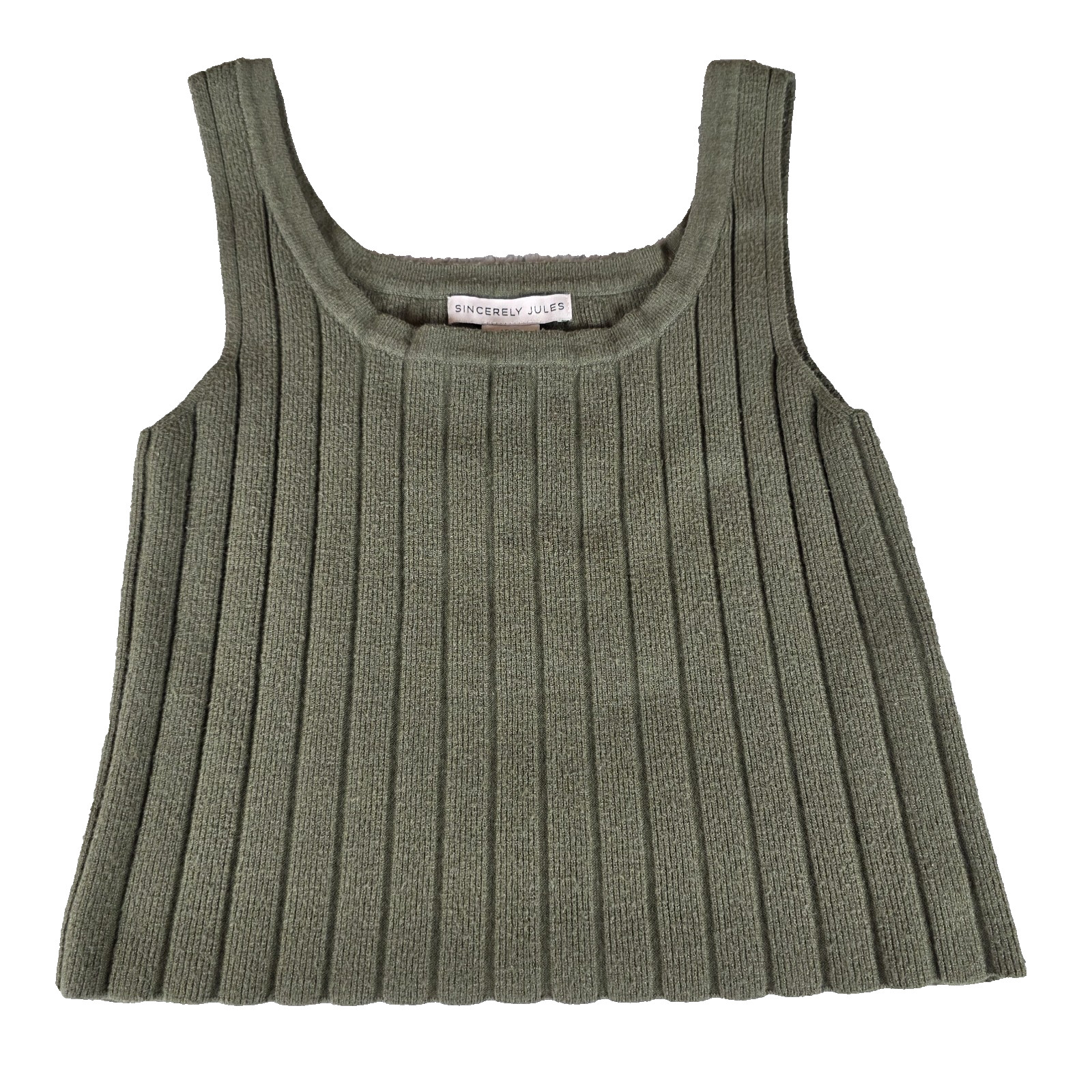 Sincerely Jules XS Ribbed Knit Tank Top Olive Green Crop Petite Friendly Slim