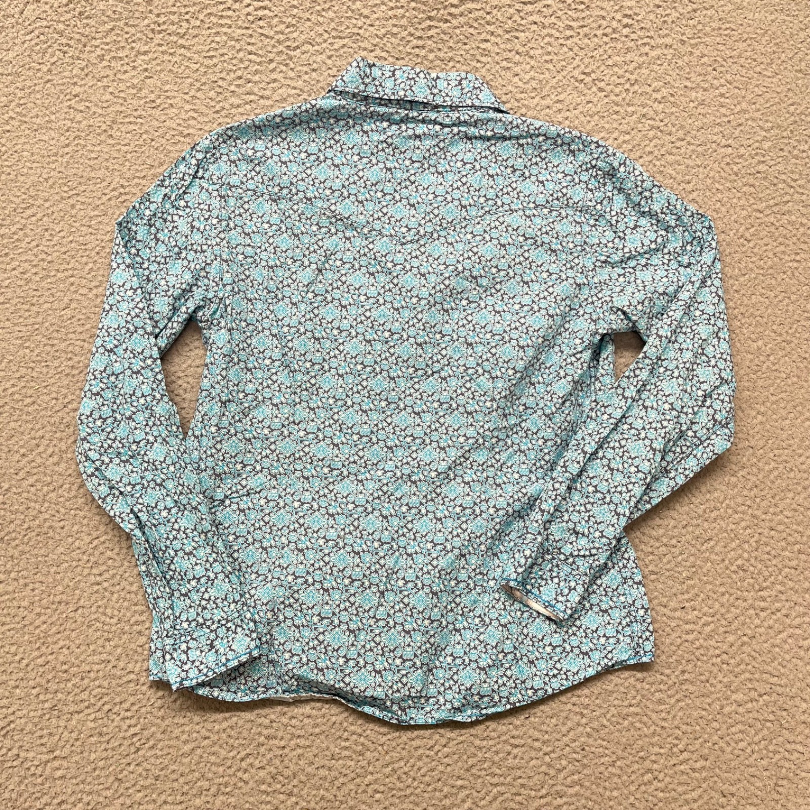 Panhandle Rough Stock Top Womens M Blue Pearl Snap Western Cowgirl Rockabilly
