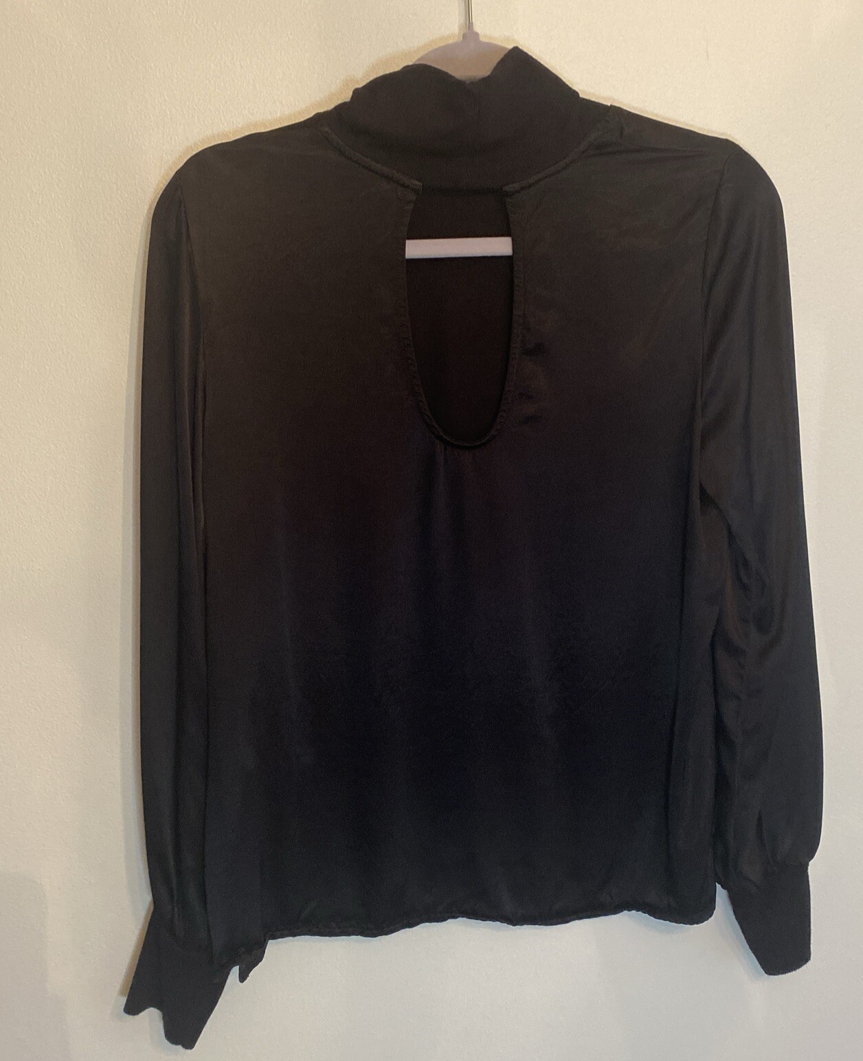 Nation Ltd Satin Mock Neck Top Black Small Keyhole Cut Out Back