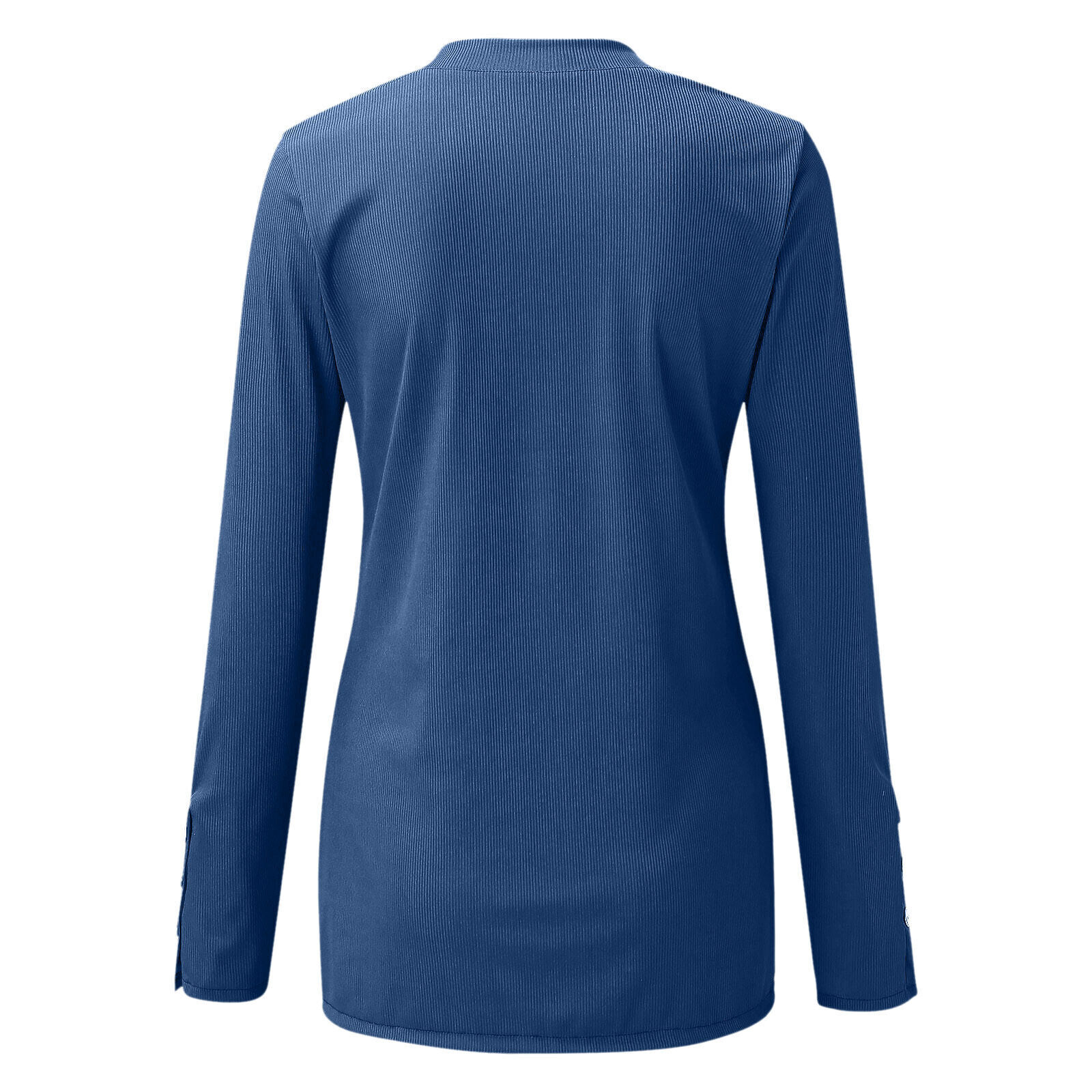 Lady Long Sleeve Henley T Shirt Button Slim Fit Top Scoop Neck Ribbed Knit Shirt