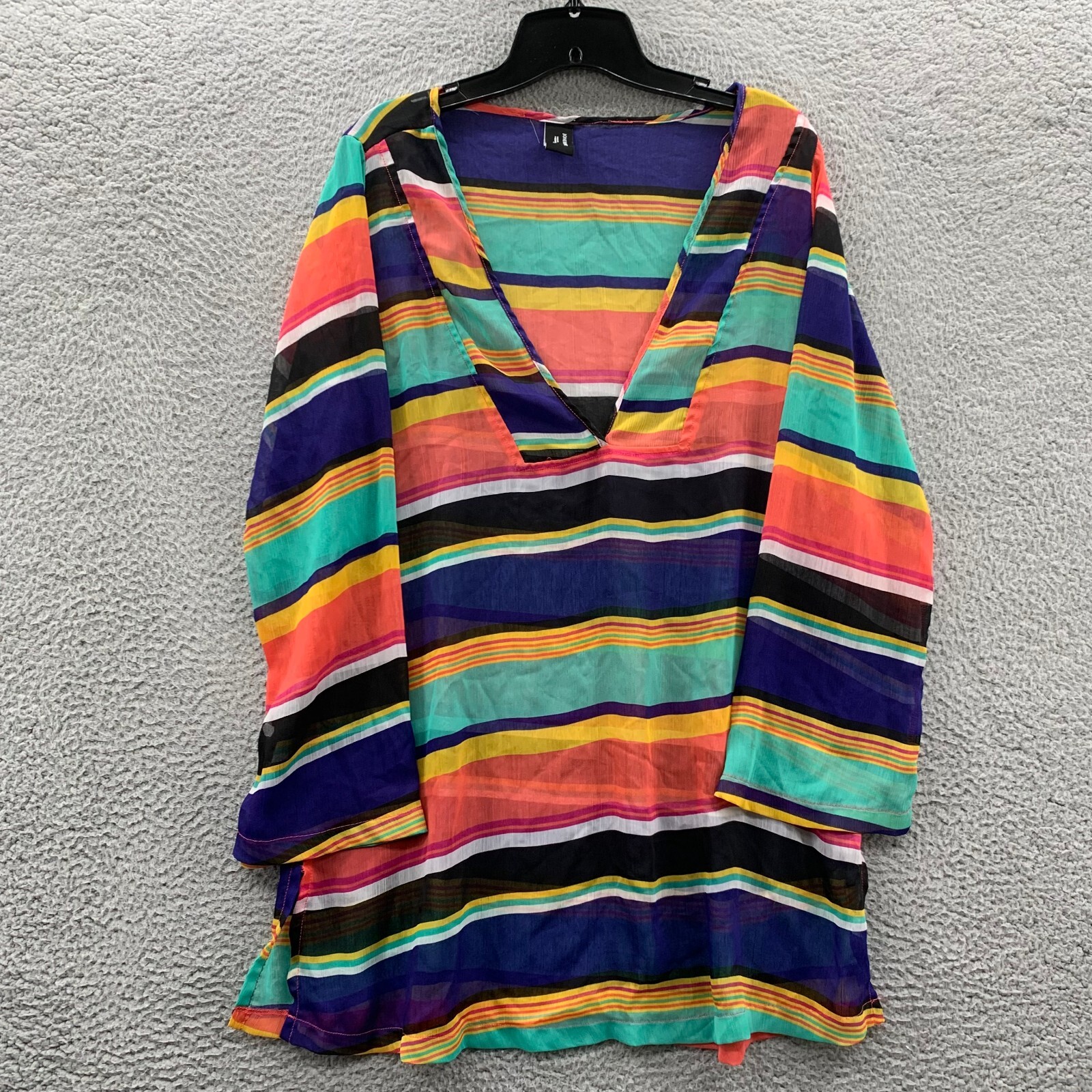 JONES NEW YORK Blouse Womens Medium Top 3/4 Sleeve Sheer Blue Pink *