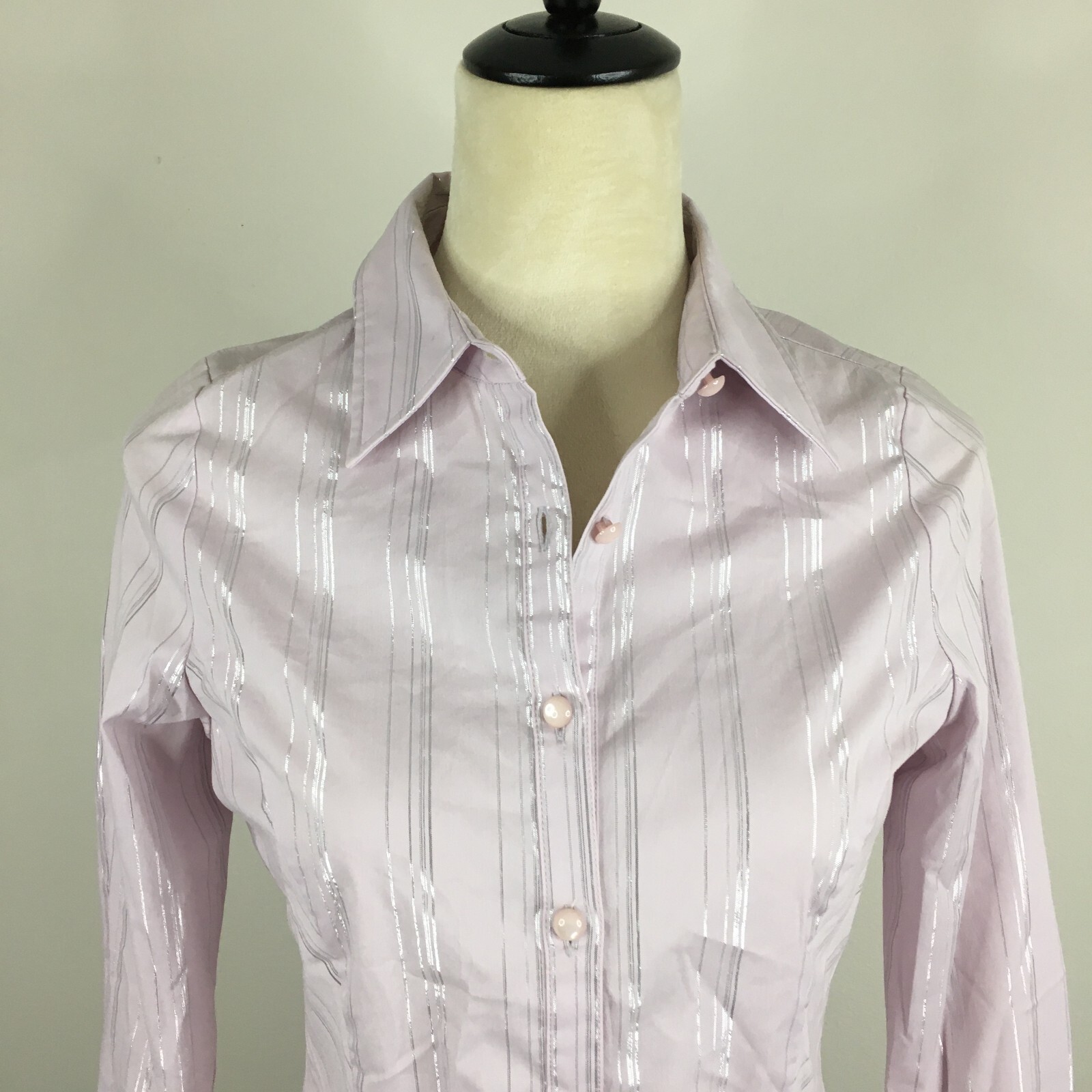 $260 NWT WANKO Womens sz 34/XS Light Purple Silver Glitter Striped Button Shirt