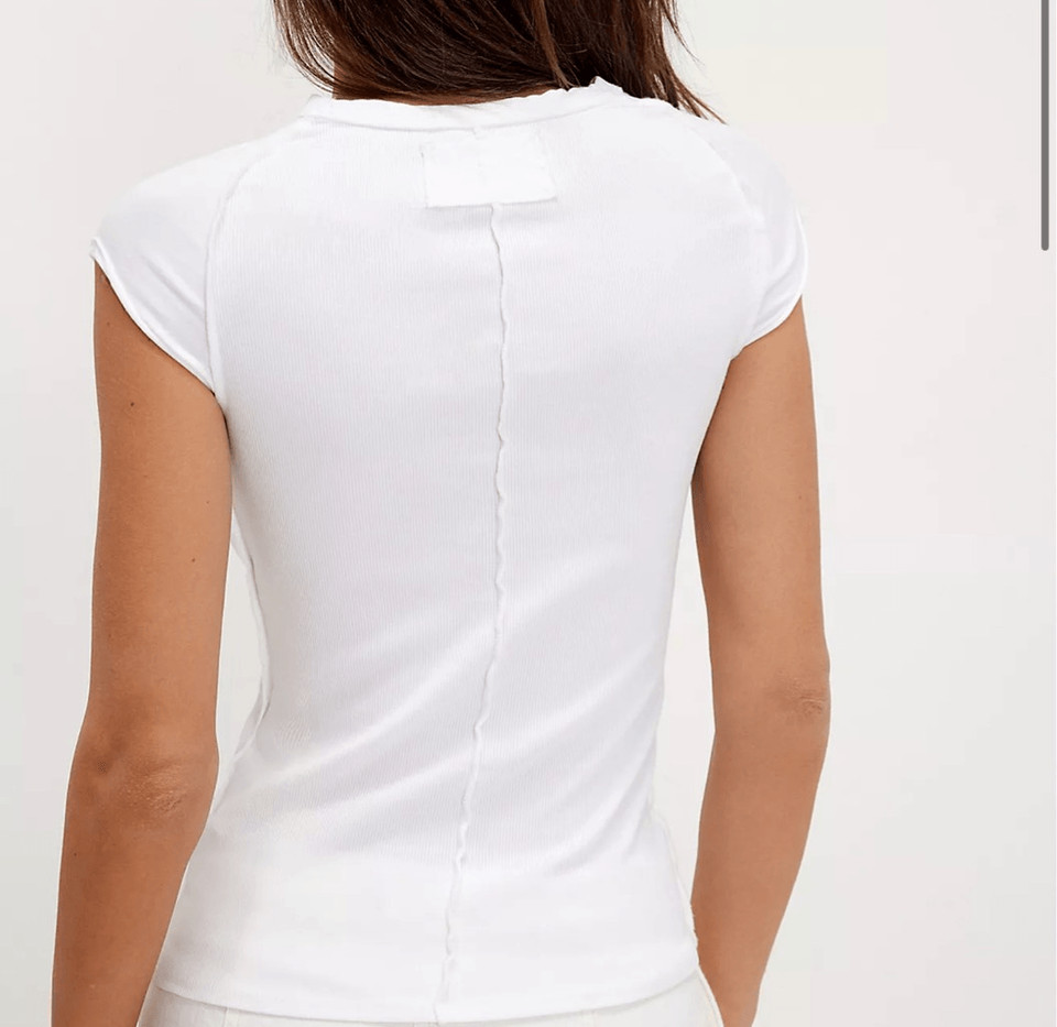 Free People We The Free Women’s Ever Had Ribbed Tee Top in White size S