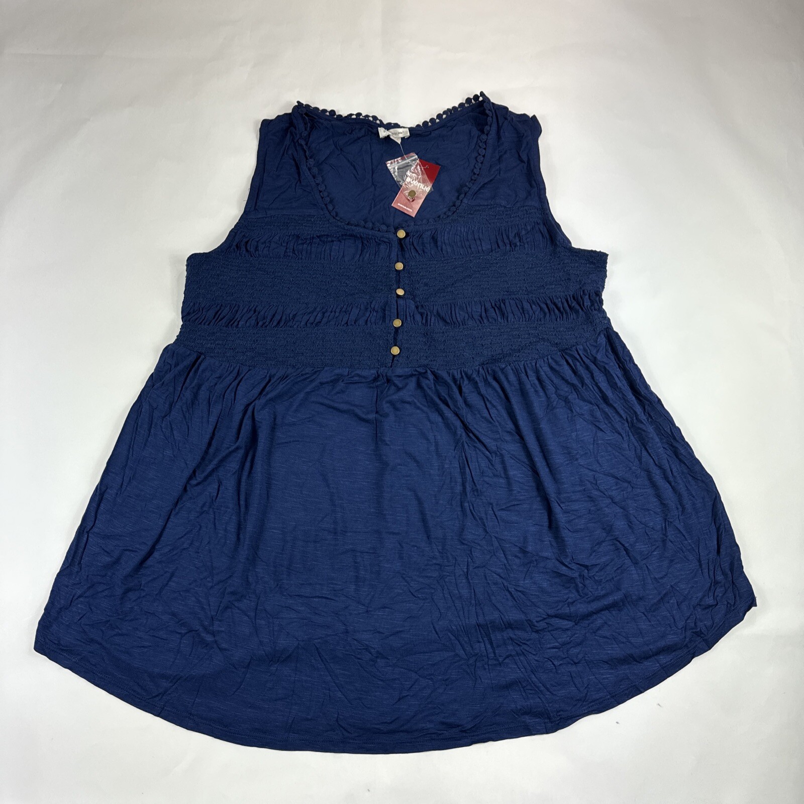 Avenue Sleeveless Blouse Womens 14/16 Blue Tunic Shirt Boho Stretch Cottage NEW