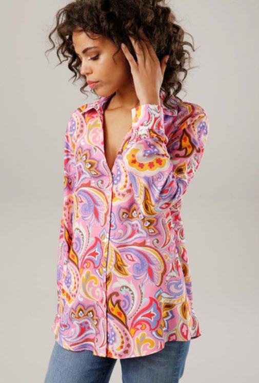 NEW LONG BLOUSE PAISLEY VISCOSE 42 44 46 48 ANISTON pink rose white bleu *23336107