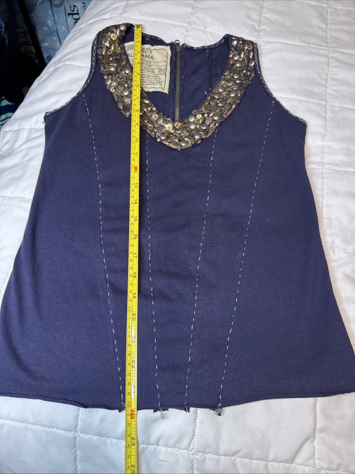 Project Alabama Handmade Navy Top Brass Tone Embellishments Zip Back RARE Small