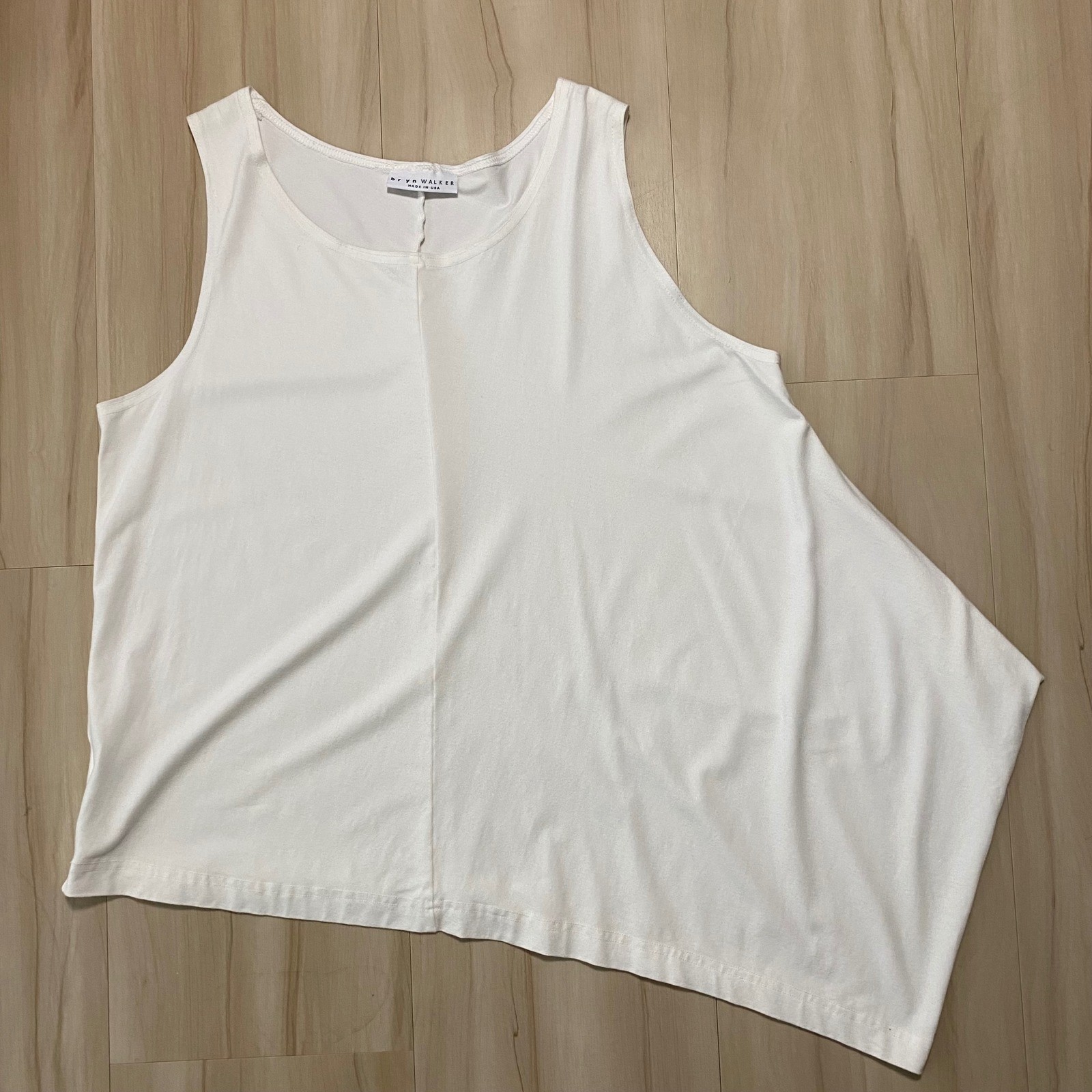 BRYN WALKER Asymmetrical Tank Top M Cream Lagenlook Bamboo Organic Cotton USA