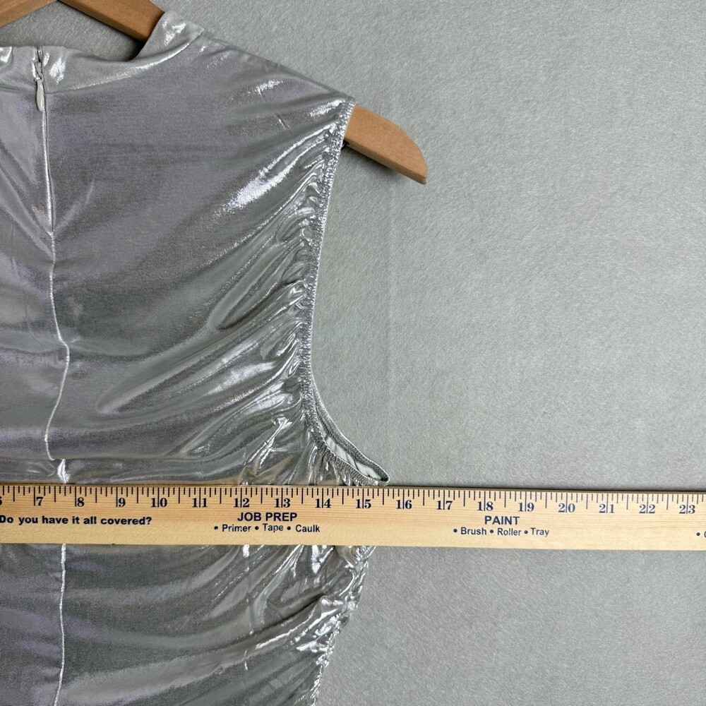 Weworewhat Metallic Silver Ruched Turtleneck Top Tank Festival Women size M NWT