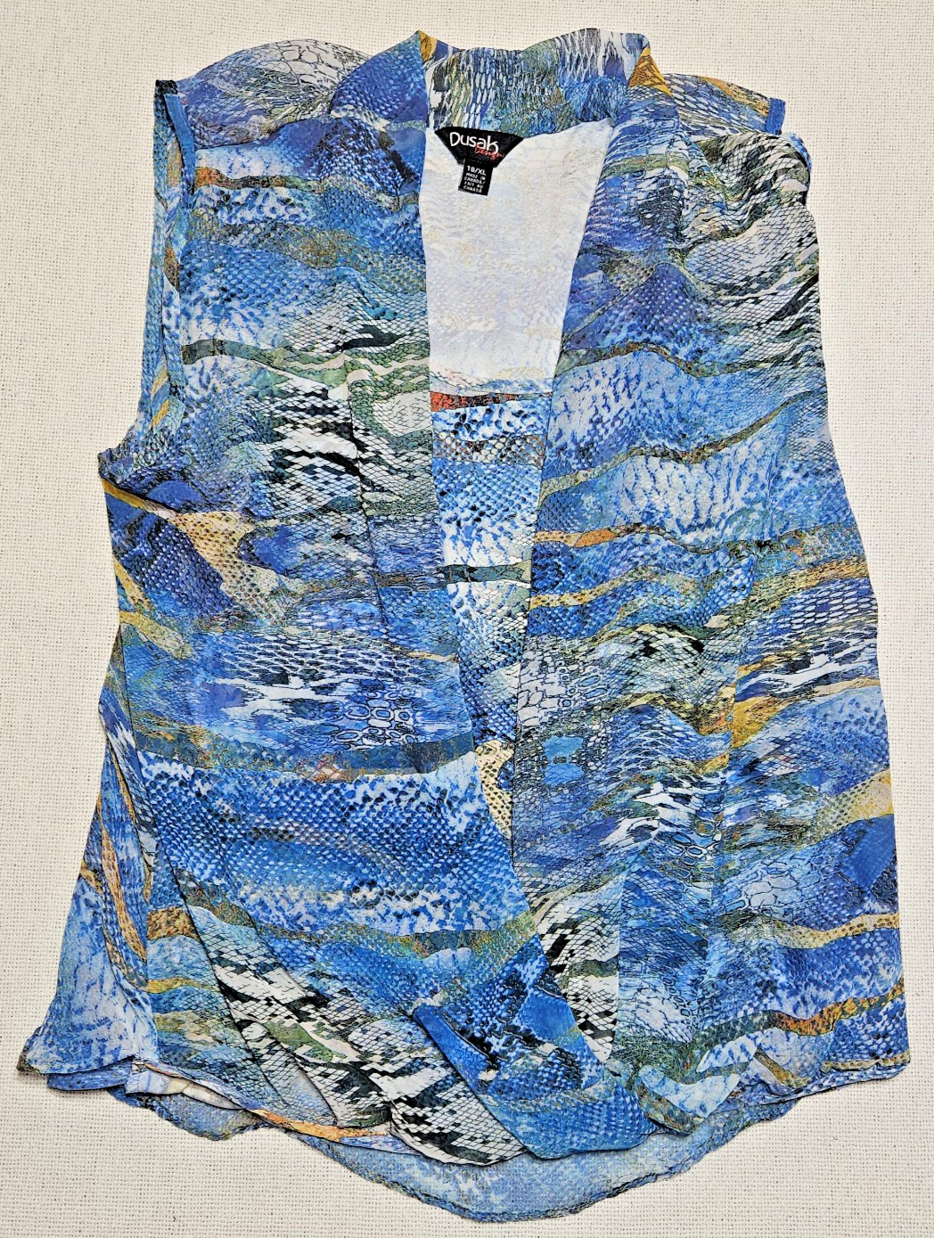 Dusak Designs Blue Multi Color Tank Blouse Women’s XL K1