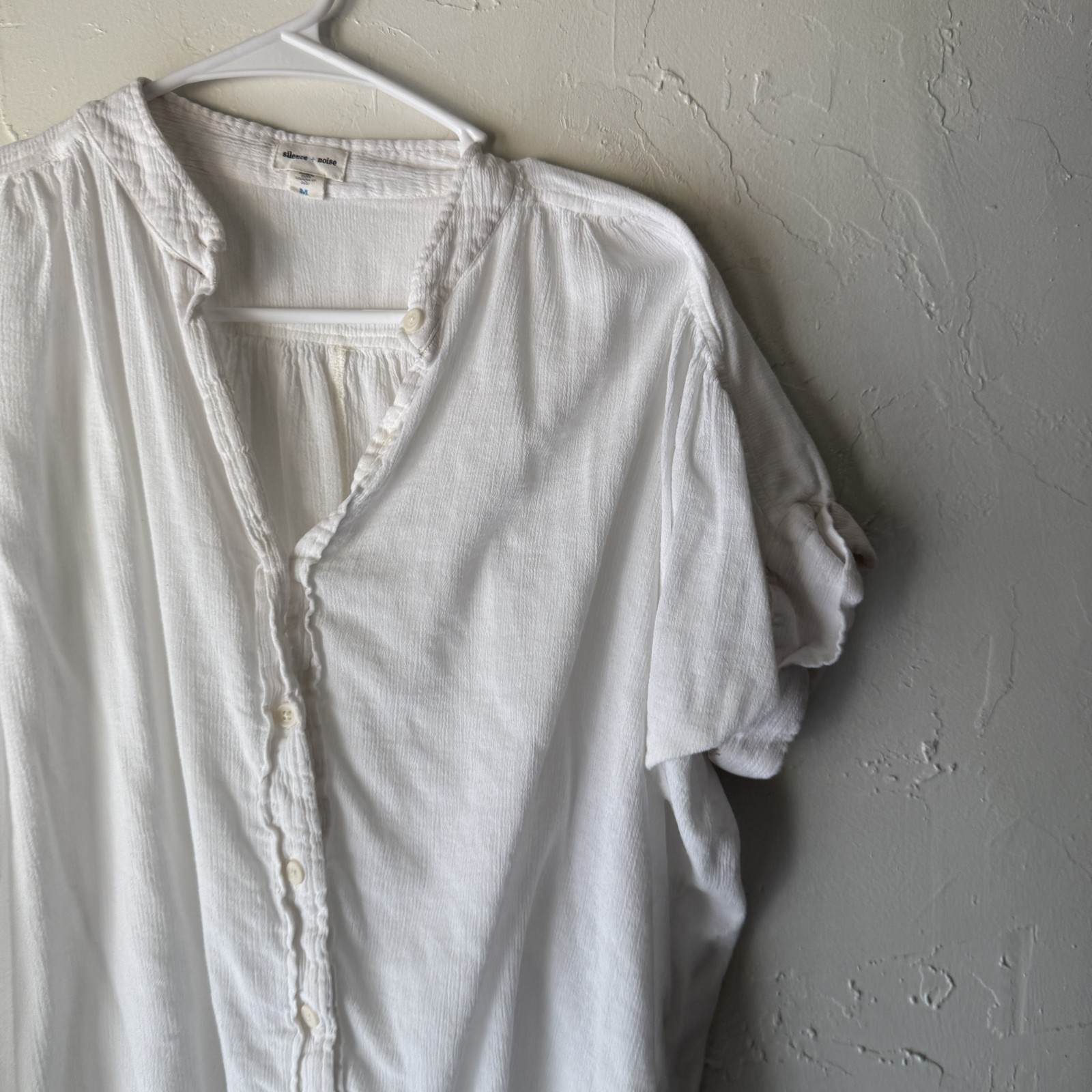 Silence + Noise Shirt Womens Medium Button Front Short Sleeve Cottage Peasant
