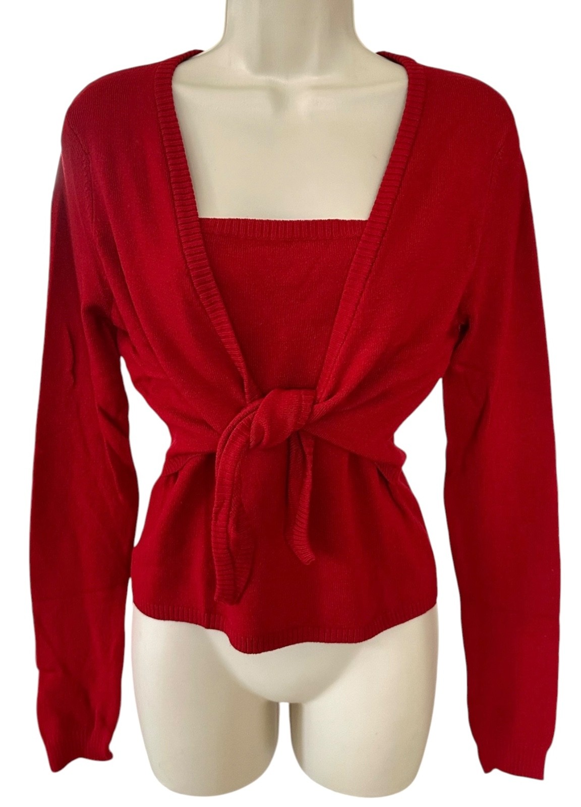 Copper Key Women’s Tie Front Sweater Faux Wrap Long Sleeve Size L Red