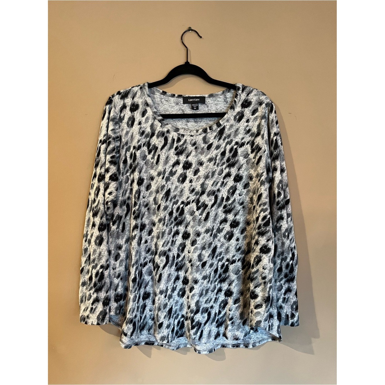 Karen Kane Black Gray Animal Print Long Sleeve Tee Shirt Top 0X