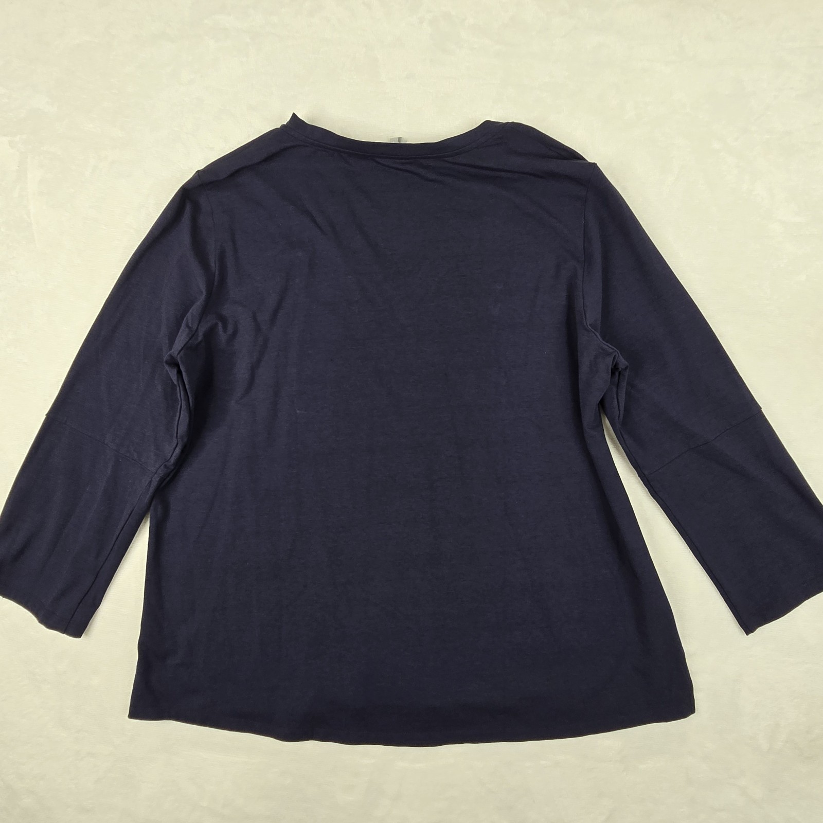 Hinson Wu Christy Navy Blue V Neck 3/4 Button Sleeve Stretch Tunic Top Size 1