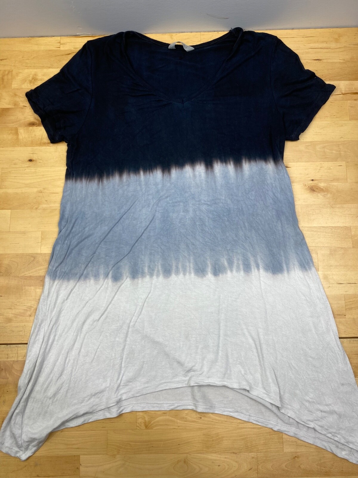 Tryst Womens Long Shirt L Blue Tie Dye Color Block casual #6359