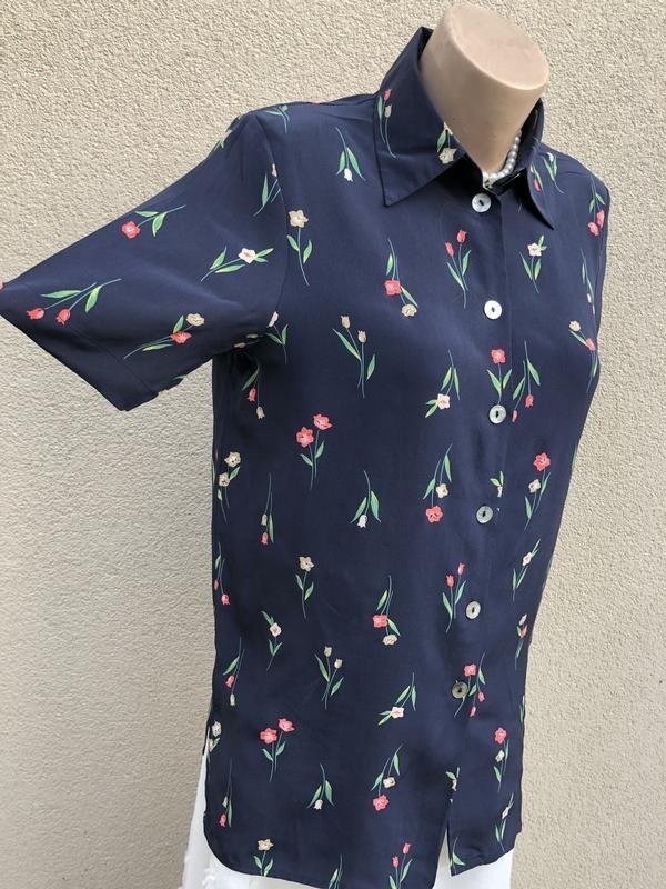 Women Peter Hahn Shirt Navy Silk 36 / S / 44