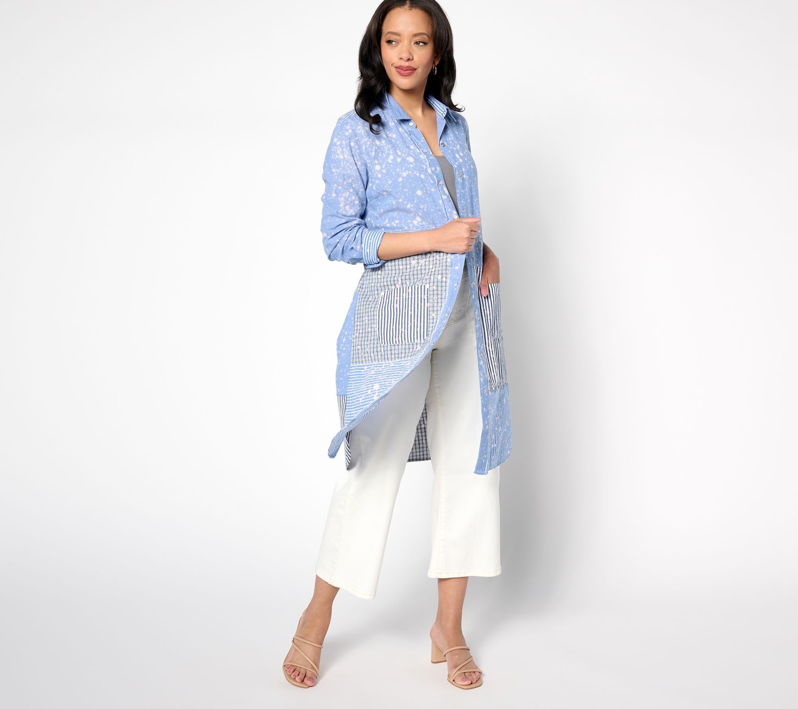 Soul Women’s Top Sz S Special Edition Woven Patchwork Duster Blue A638925
