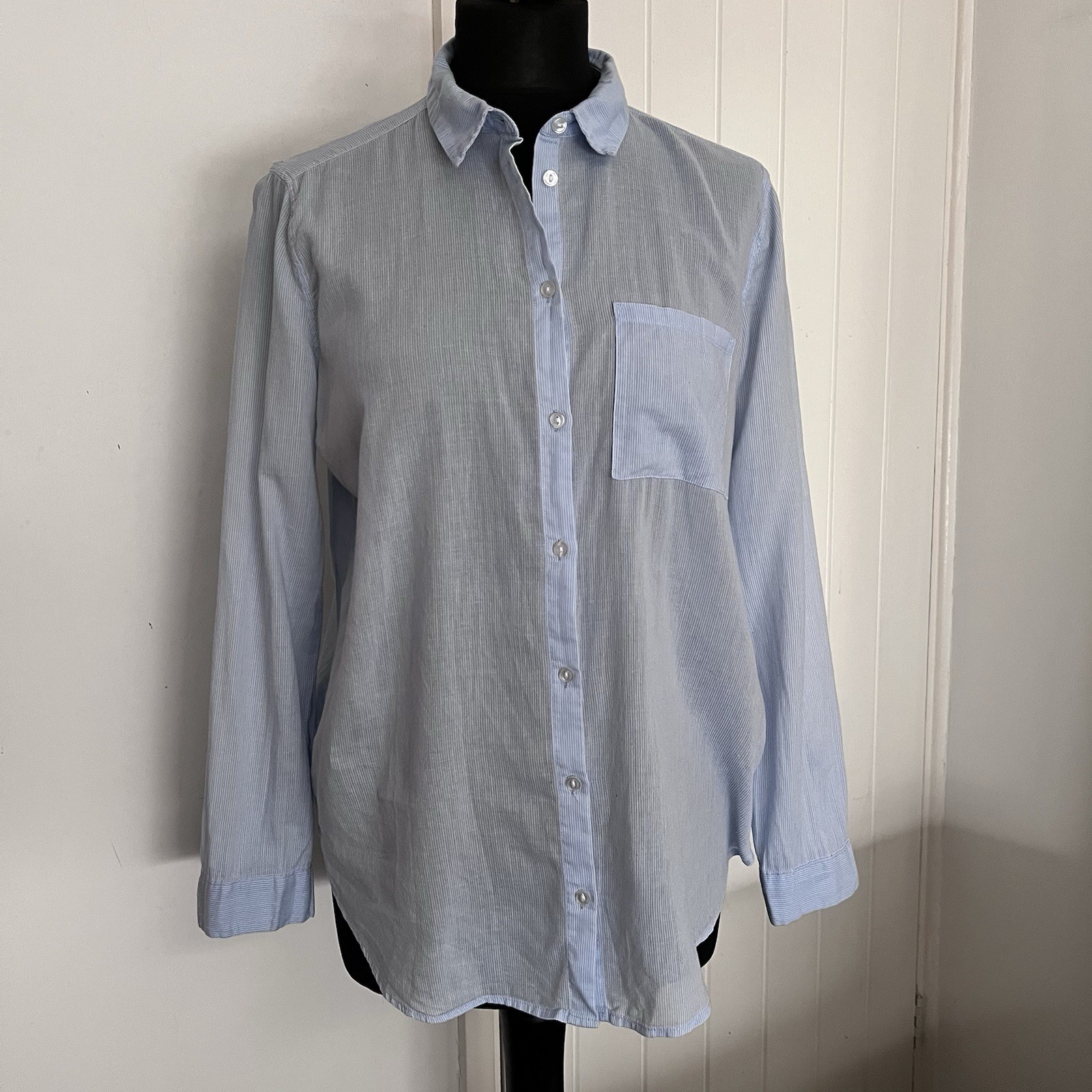 H&M Divided Light Blue Stripe Cotton Long Sleeve Shirt in UK 10 *exc cond*