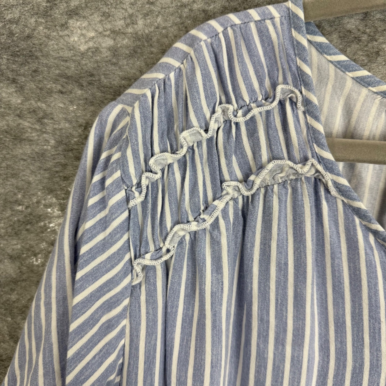 EVRI Women’s 2X Top Blue White Striped Tassel Blouse Boho Coastal Casual Summer