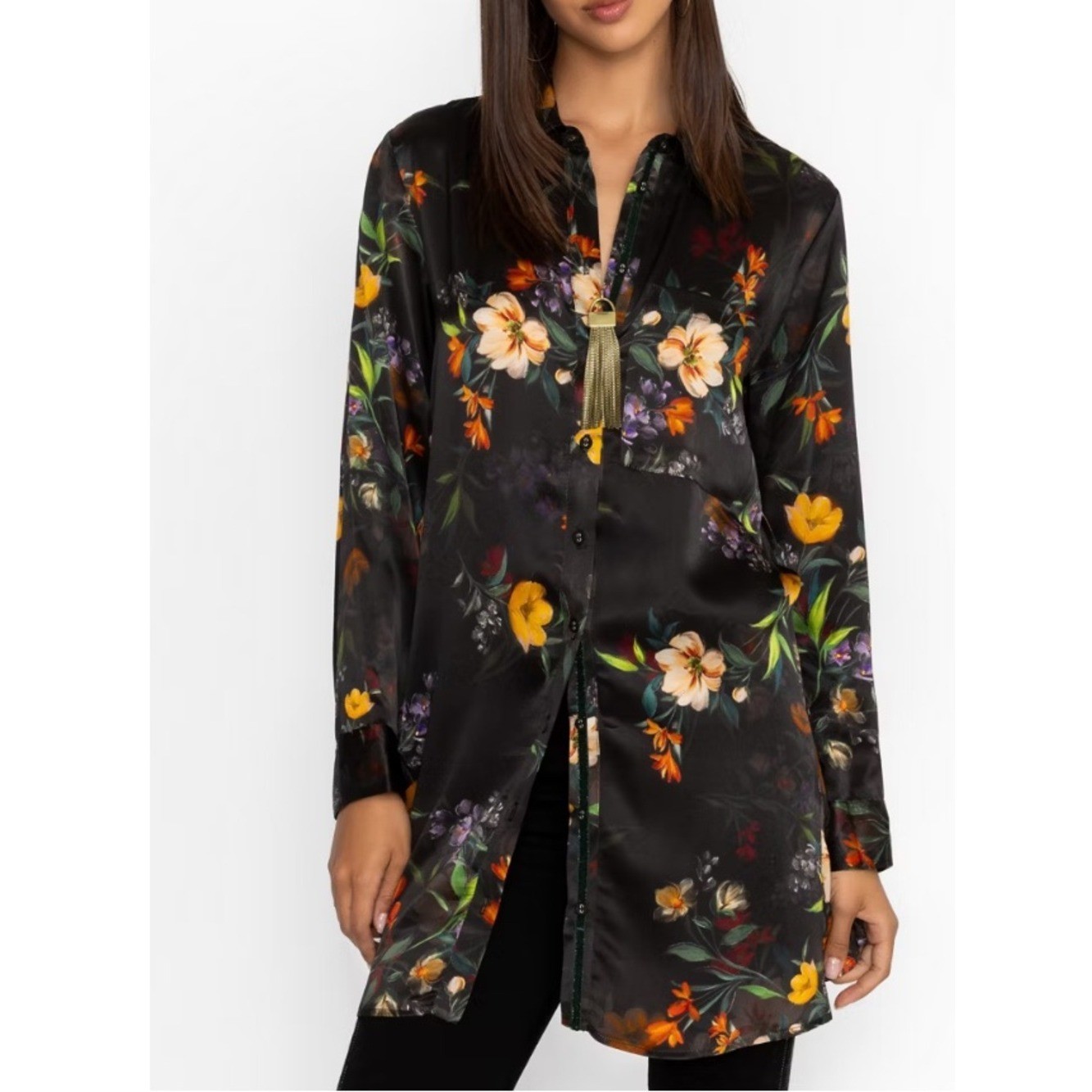 Johnny Was 100% Silk Floral Swing Tunic Size Small