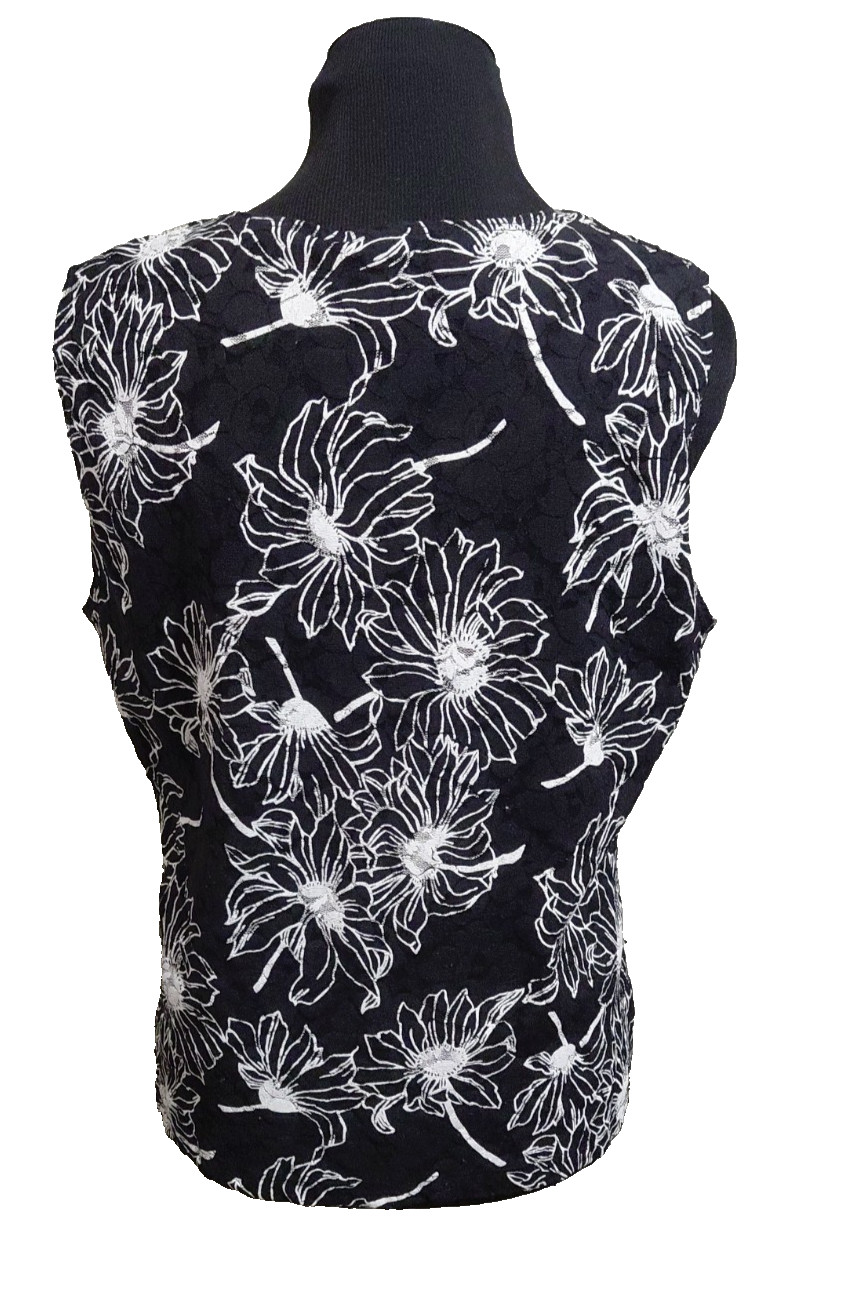 Chico’s Design Dressy Black White Floral Embroidered Sleeveless Tank Top SZ 2
