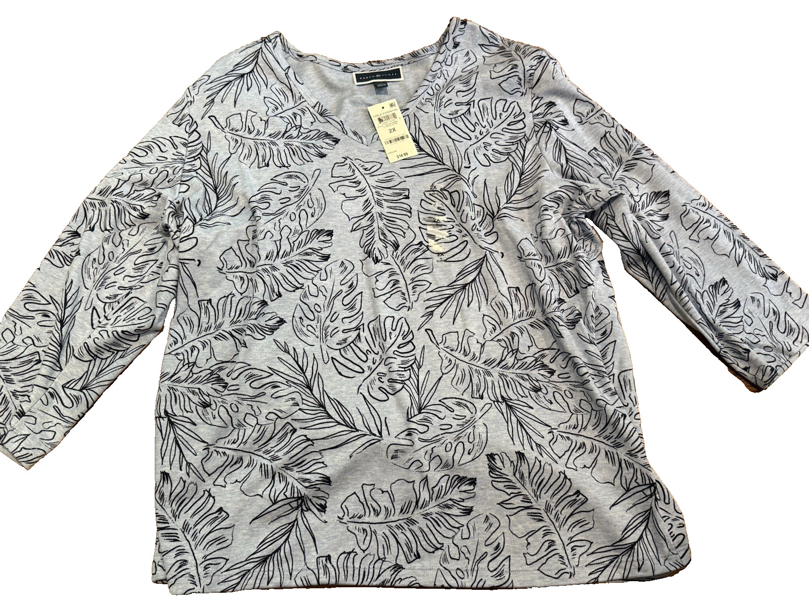 Macy’s Karen Scott women plus blue leaves size 2X short sleeve NWT top