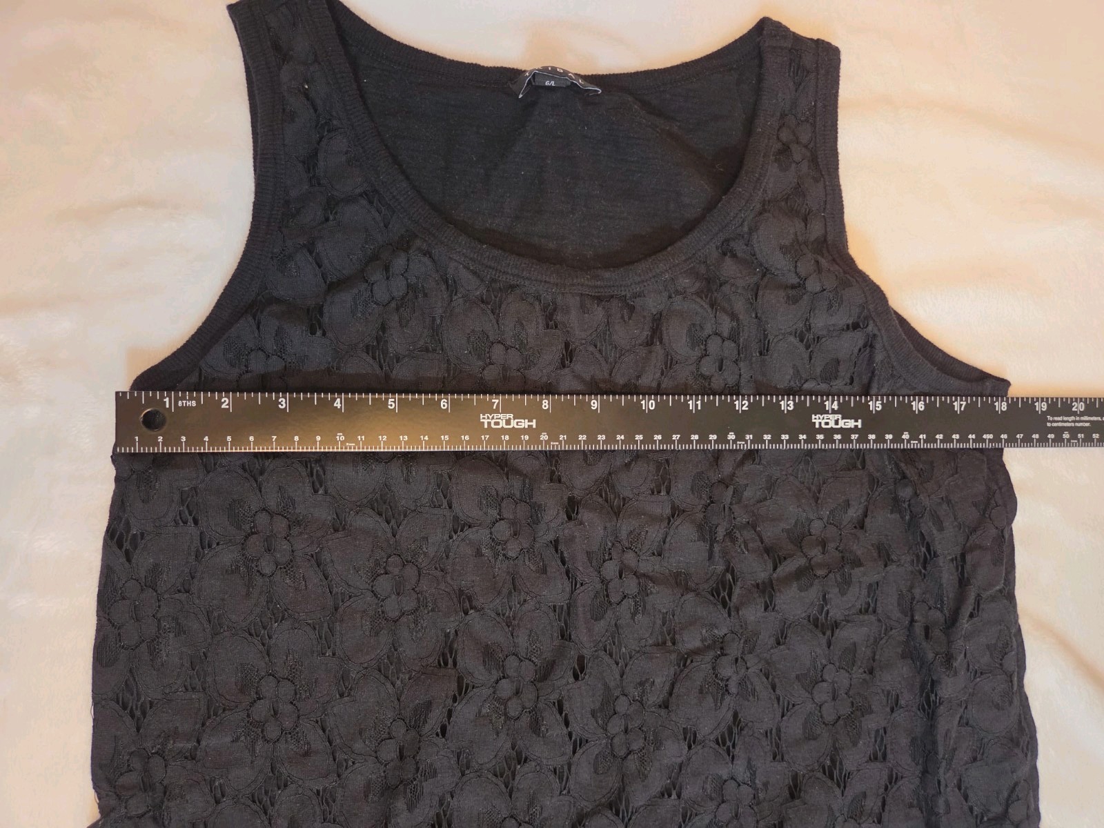 020-Tribal Women Large Black Floral Lace Sleeveless Tunic Tank Top L Boho Casual