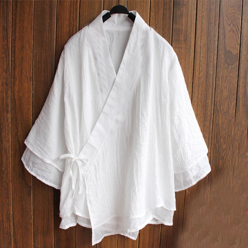 Chinese Style Womens Loose Cotton Linen Shirts Tops Blouse Long Sleeve Hanfu