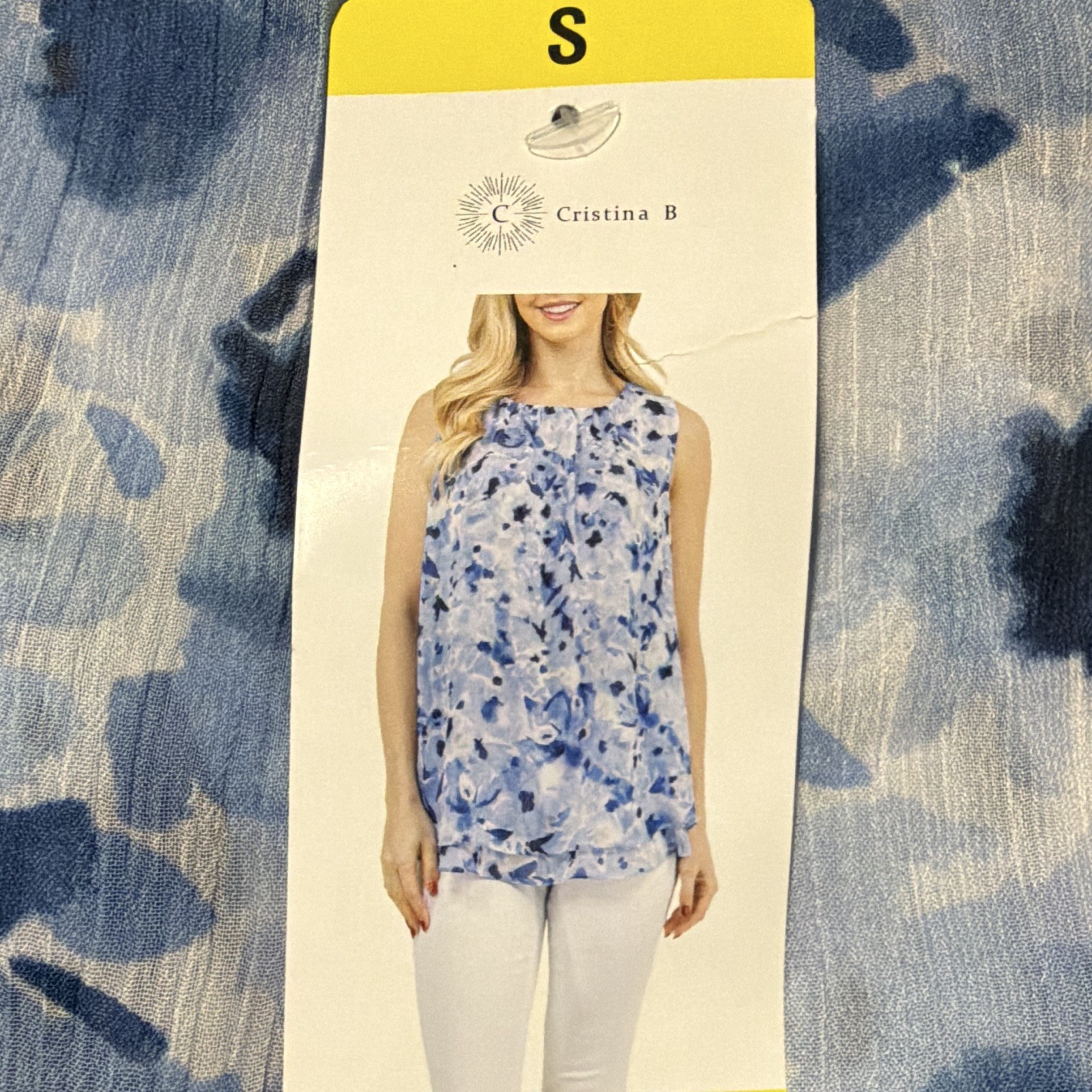 Cristina B Women’s Blue/White Floral V-Neck Sleeveless Tank Top, S
