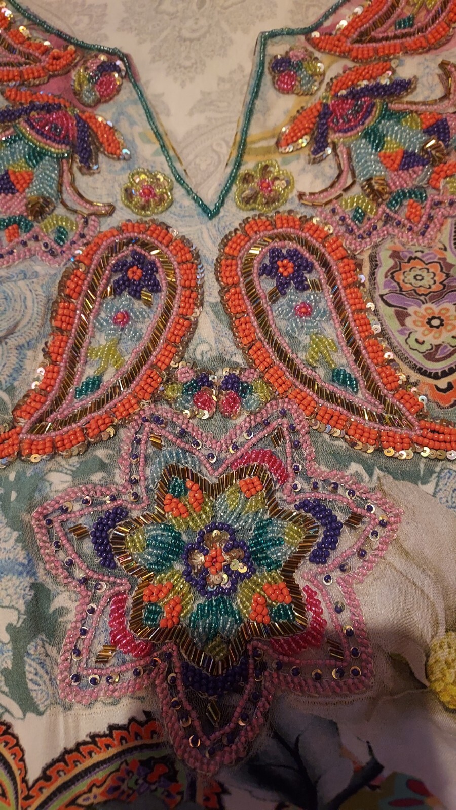 Soft Surroundings Florent Tunic in Aquatic Blue Beaded Sequins Size XS Beautiful