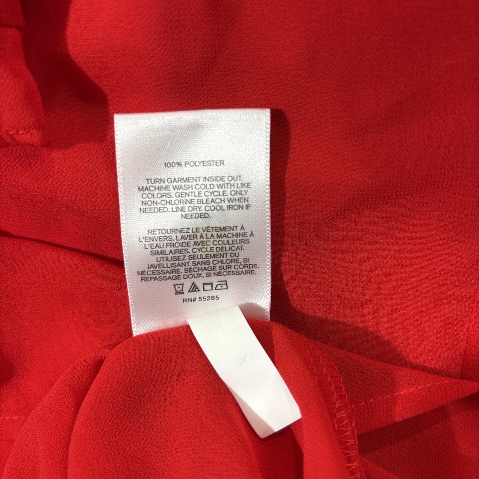 Express Portofino blouse red ruffle collar button front Women’s Large Slim Sheer