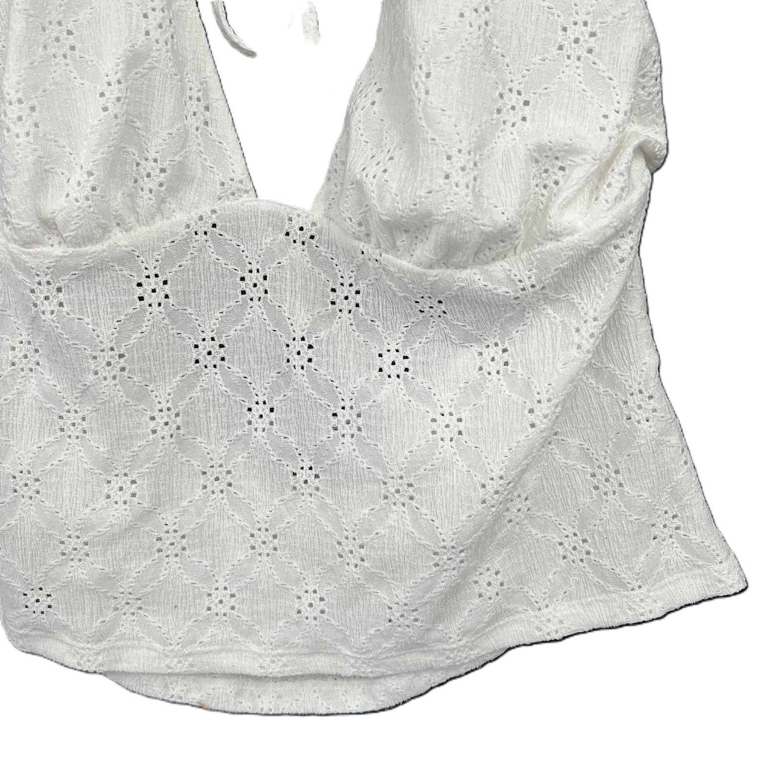 NEW Wild Fable Solid White Eyelet Cropped Pull Over Halter Top XXL