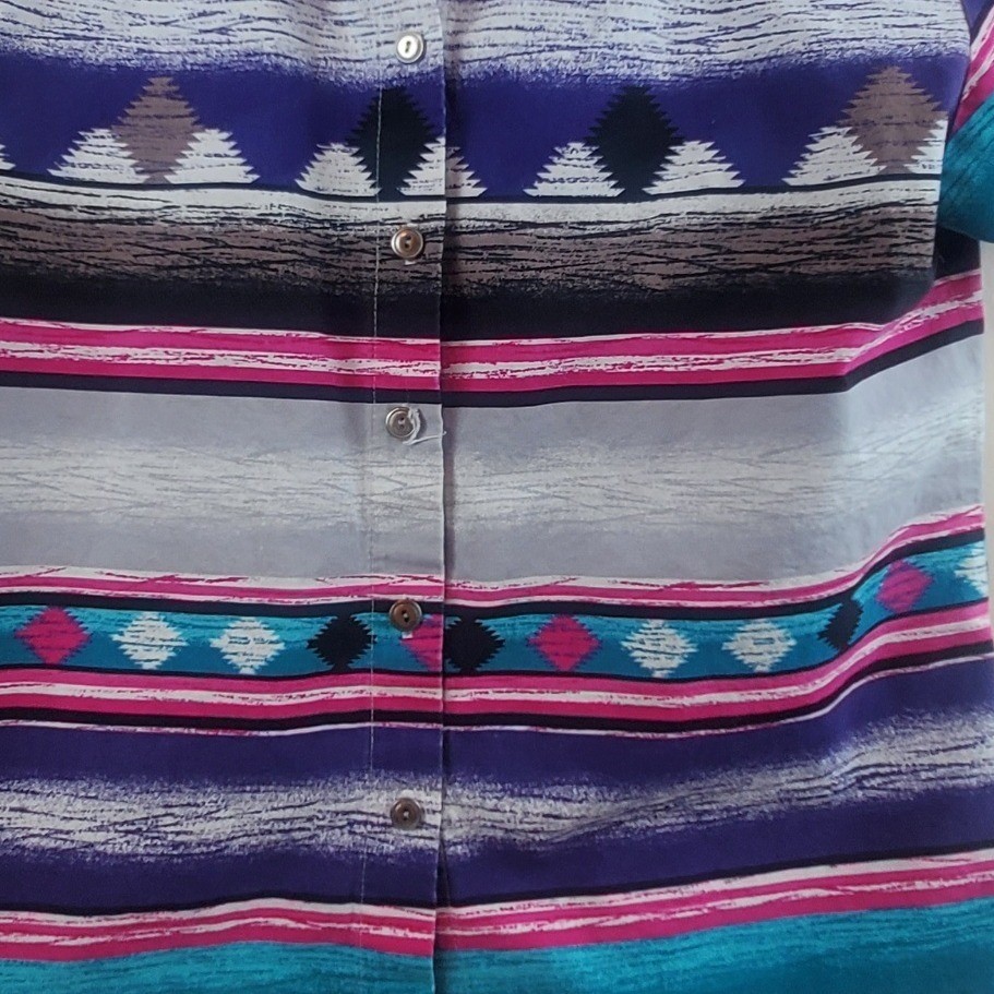 Roughrider by Circle T Southwestern Geometric Shirt Purple Pink Teal Medium